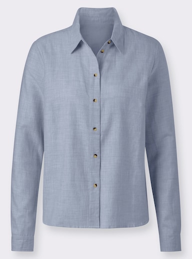 Hemdbluse aus Baumwoll-Stoff - taubenblau-meliert