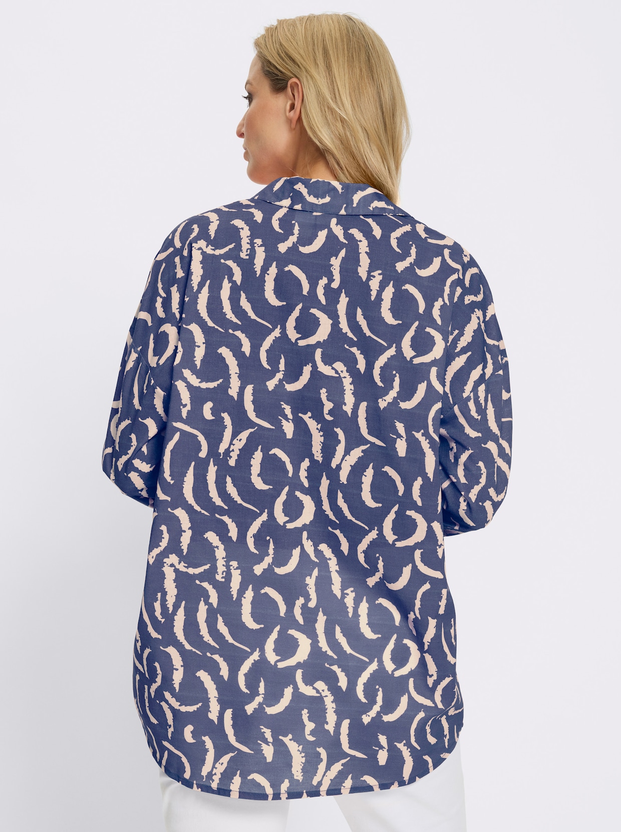 heine Druckbluse - rauchblau-sand-bedruckt
