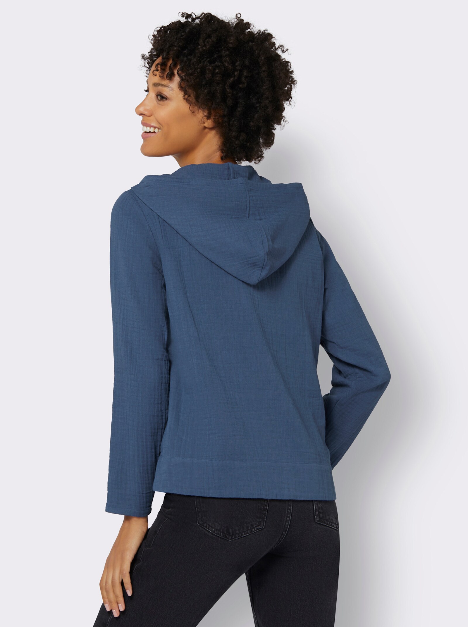 Langarmbluse mit Kapuze - jeansblau
