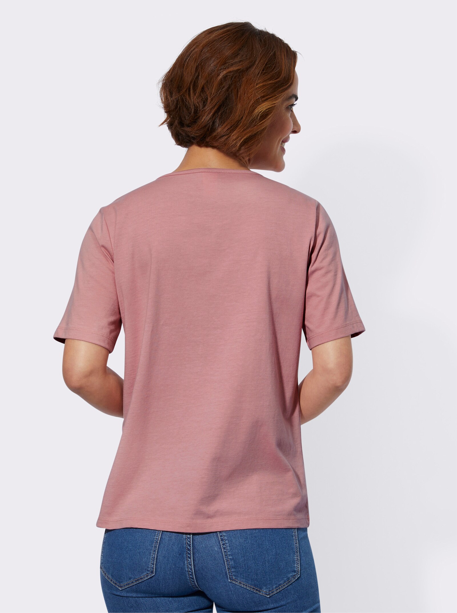 Kurzarmshirt mit Stickereien - rosenquarz