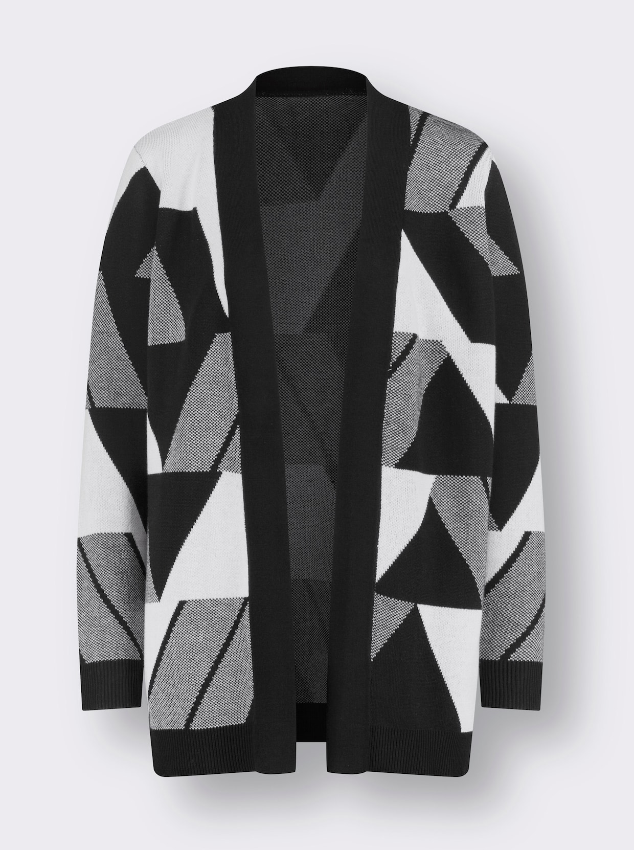 Dlouhý pletený kabátek - černá-bílá-vzor