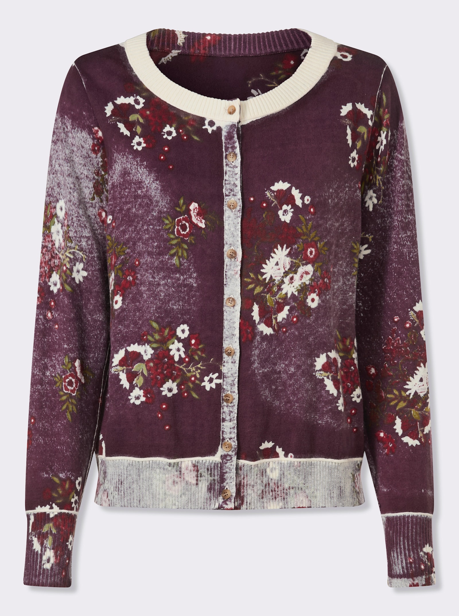 heine Strickjacke mit Blüten-Print - burgund-champagner-bedruckt