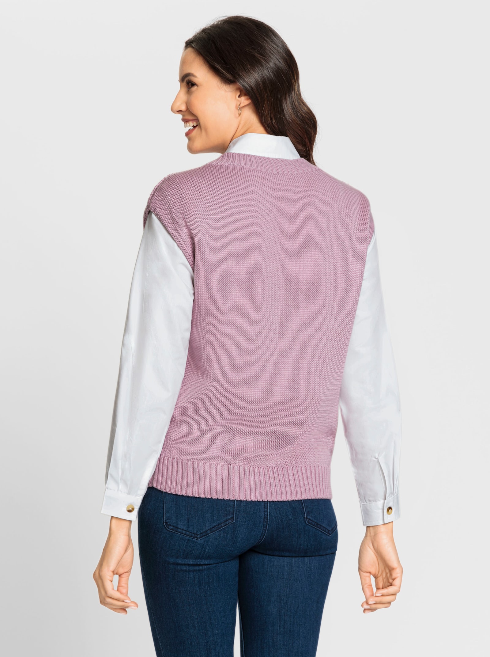 Pullunder mit Zopf- und Ajourmuster - rosé