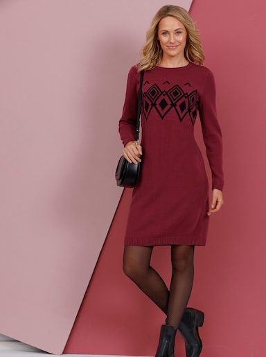 Strickkleid - bordeaux-schwarz