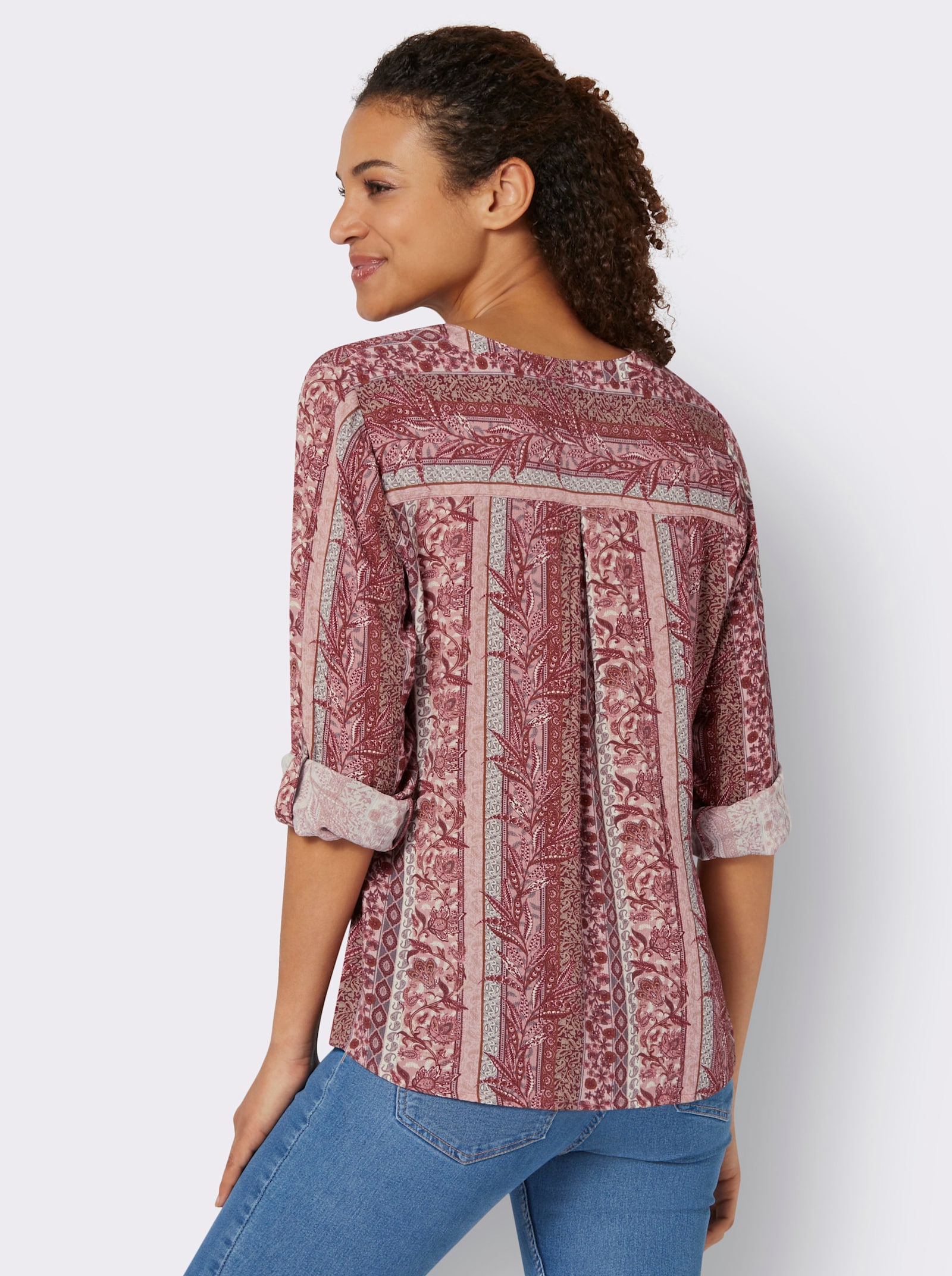 Blouse met print en crinkle-effect - rozenhout/cognac