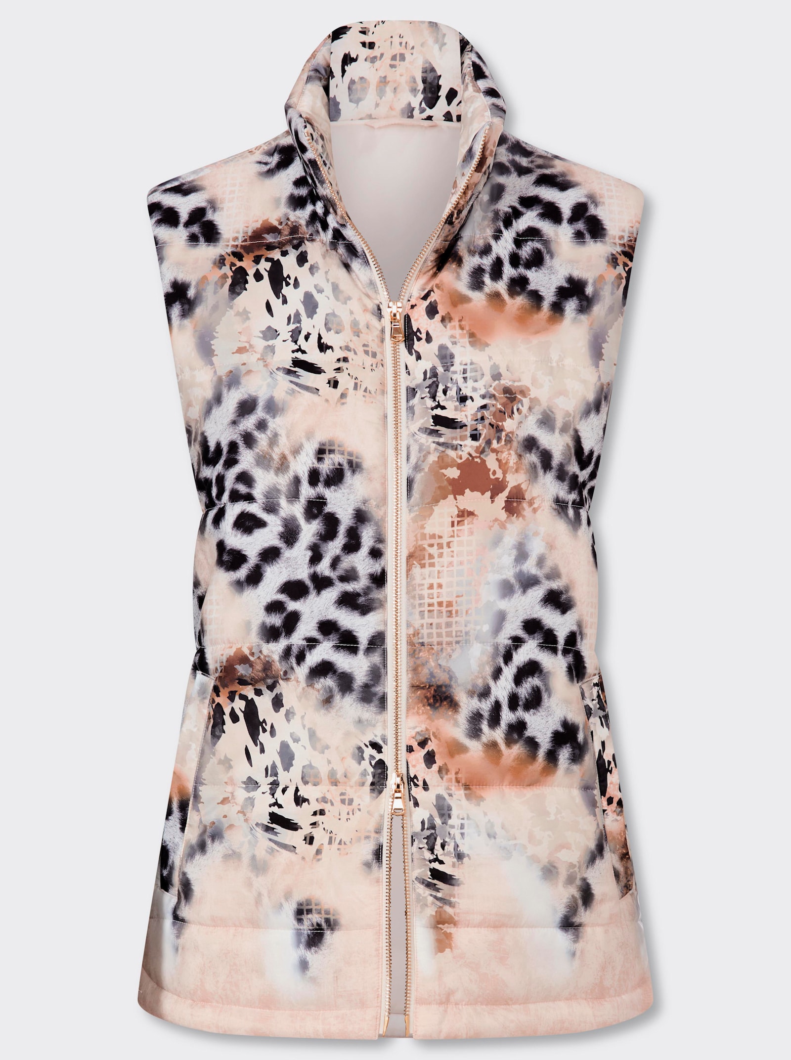 heine Steppweste mit Seitenschlitzen - schwarz-sand-bedruckt