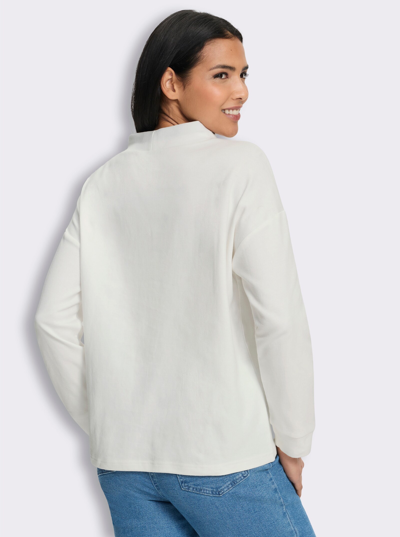 Stehkragenshirt in Interlock-Qualität - ecru-schwarz
