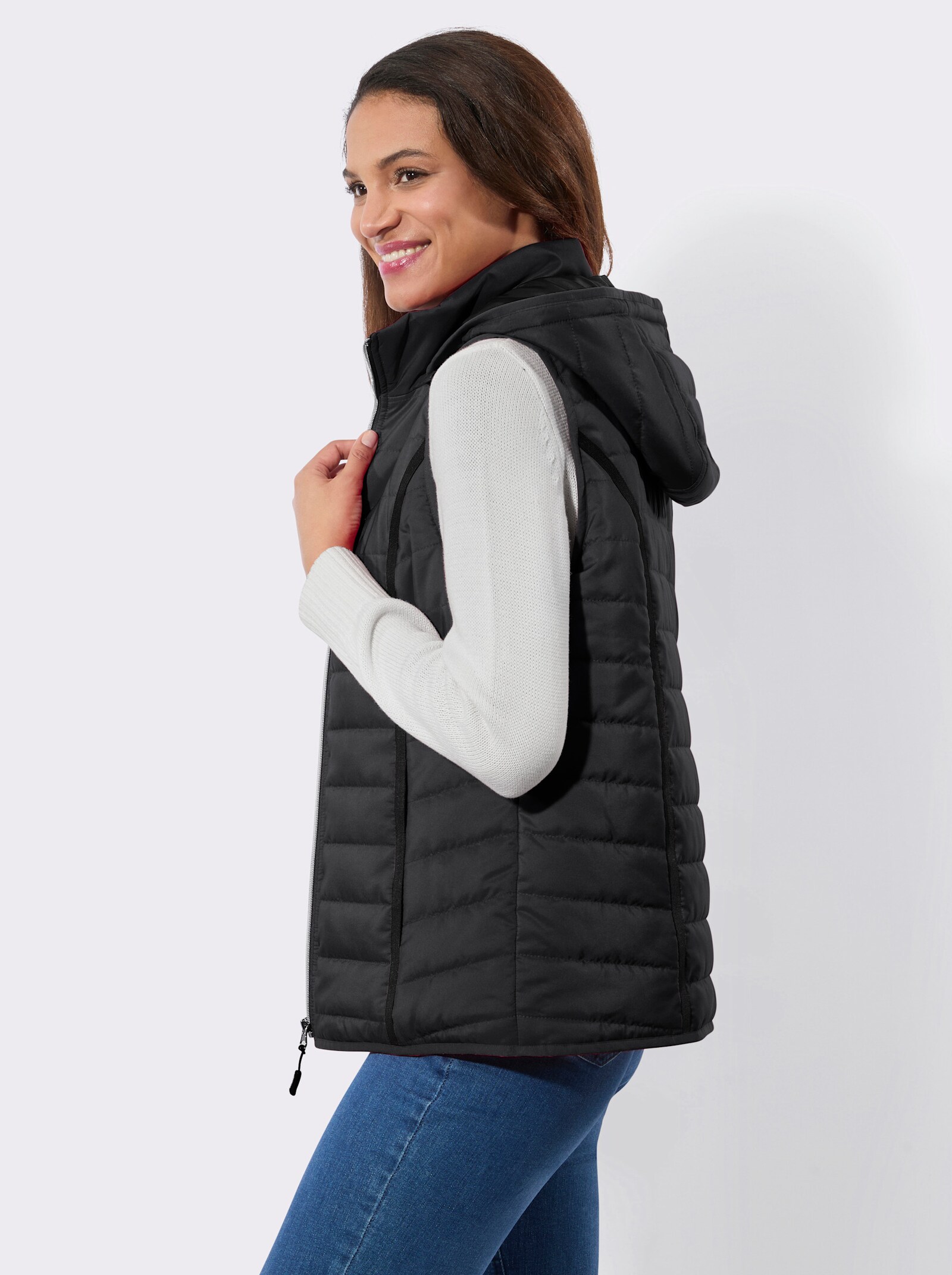 Steppweste mit abnehmbarer Kapuze - schwarz