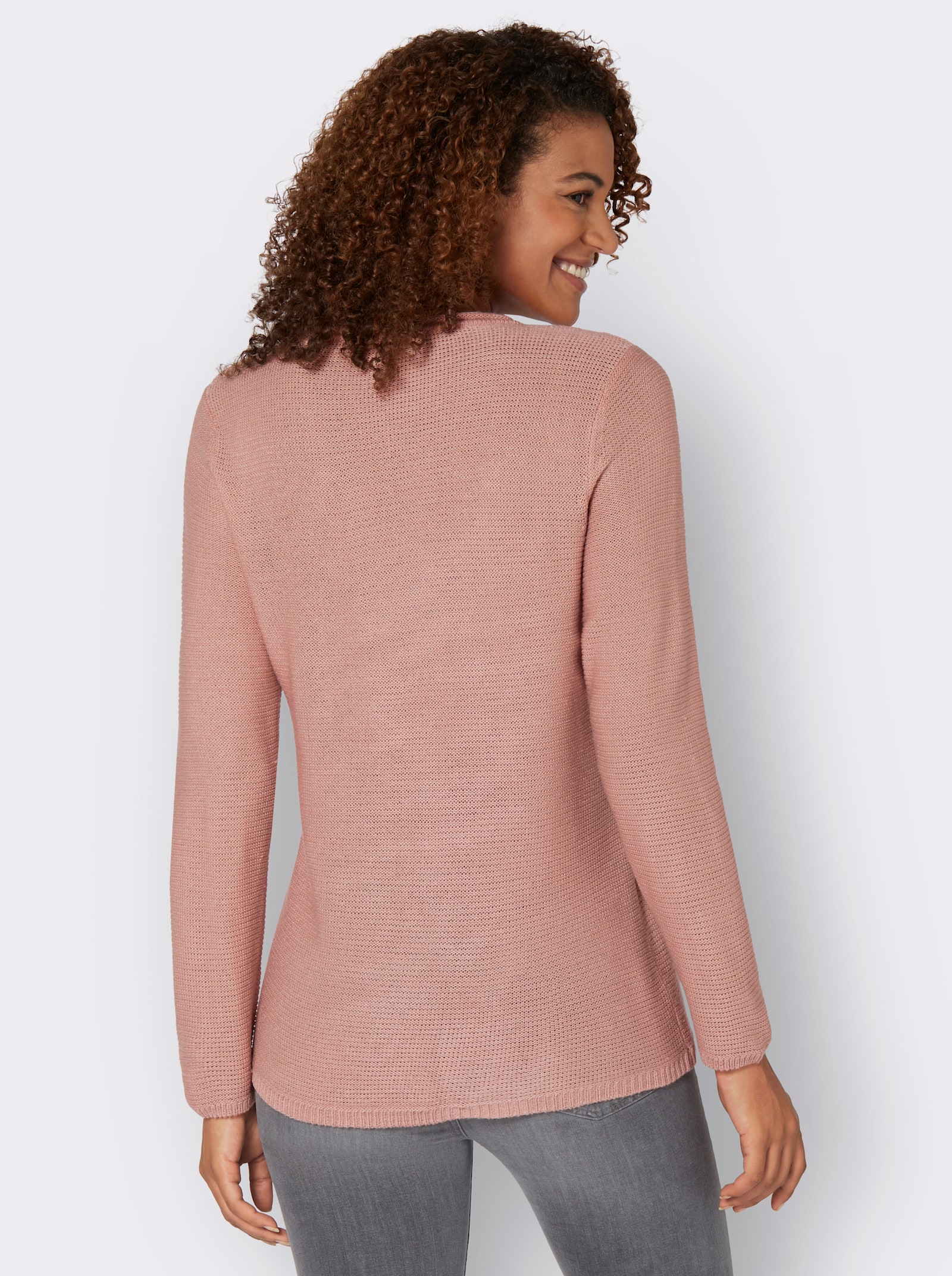Langarm-Pullover mit asymmetrischem Saum - rosé