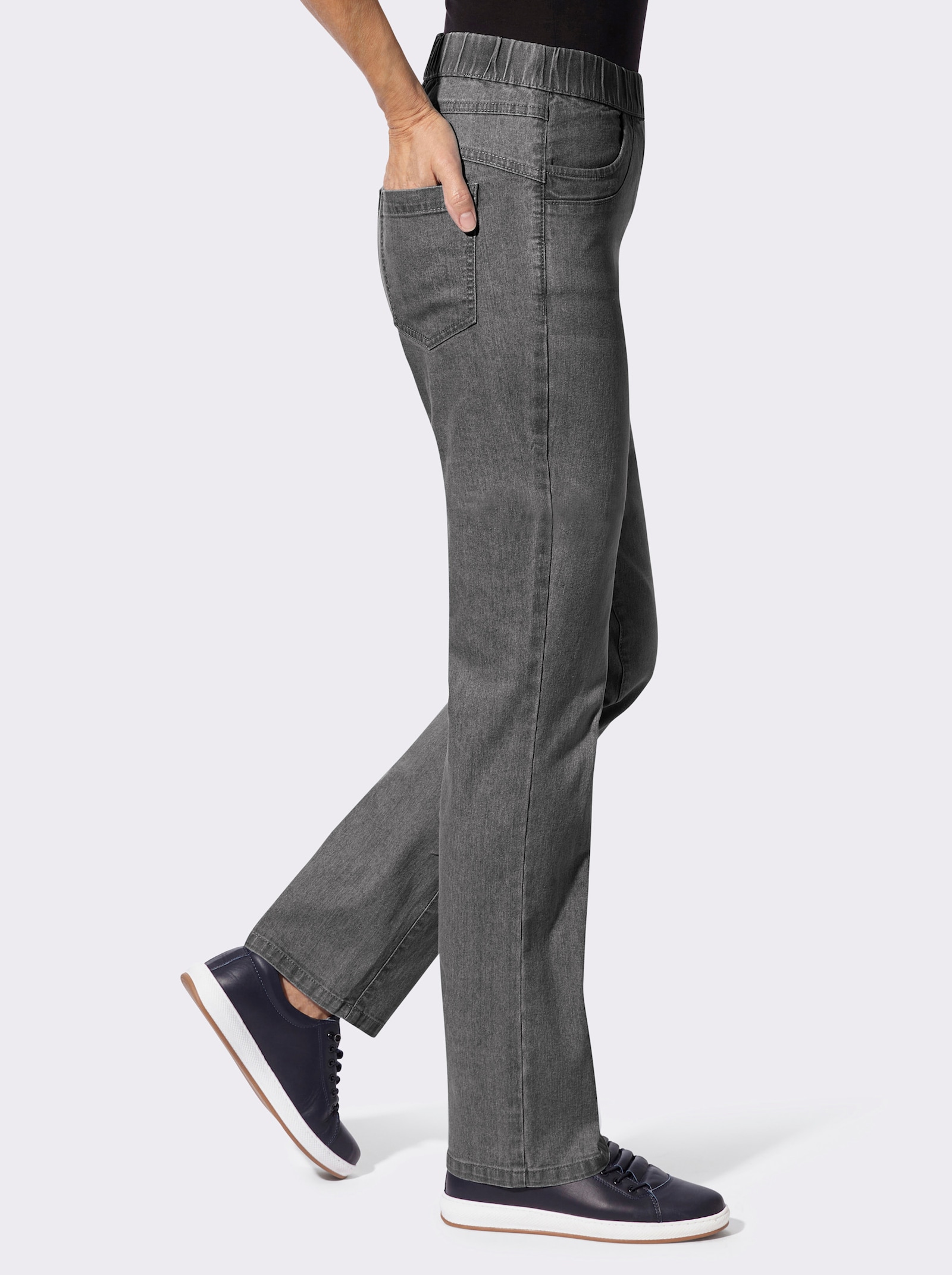 Schlupfjeans mit geradem Bein - anthrazit-grey-denim