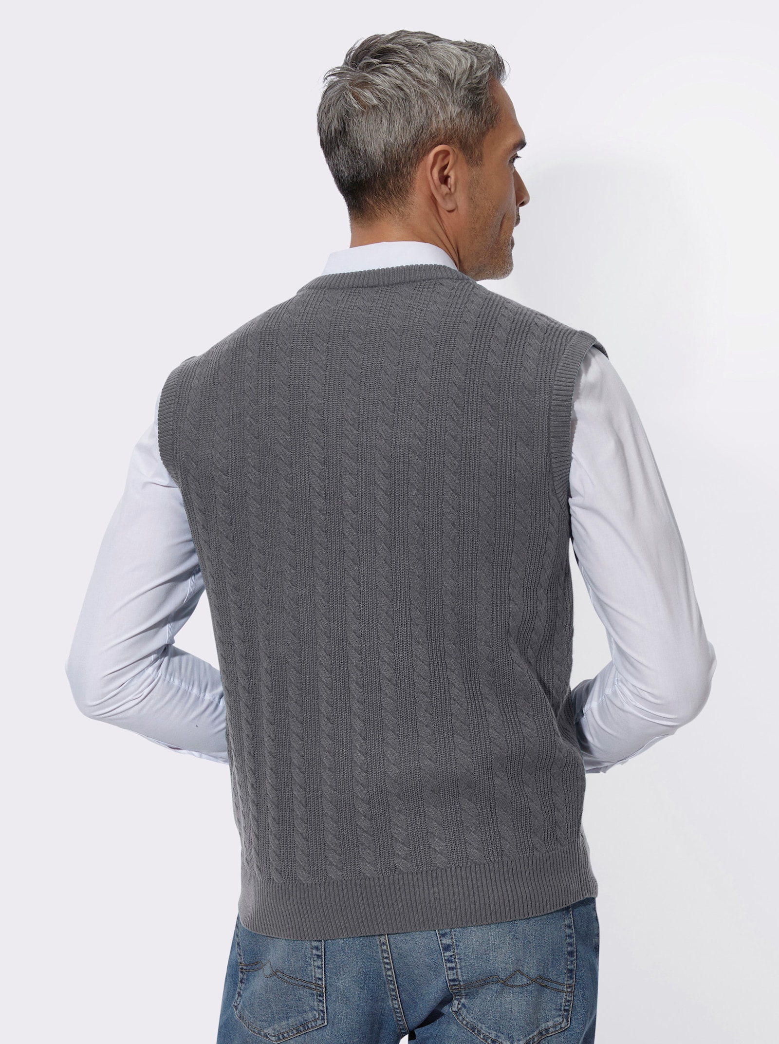 Pullunder mit Zopf- und Strickmuster - anthrazit