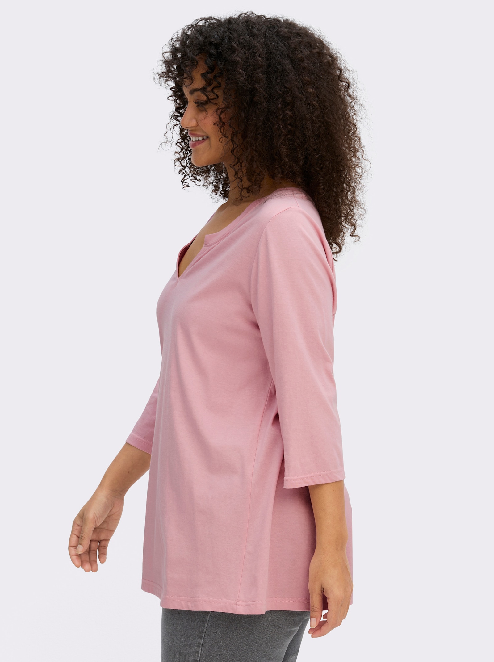 sheego 3/4-Arm-Shirt mit geschlitztem Ausschnitt - hortensie