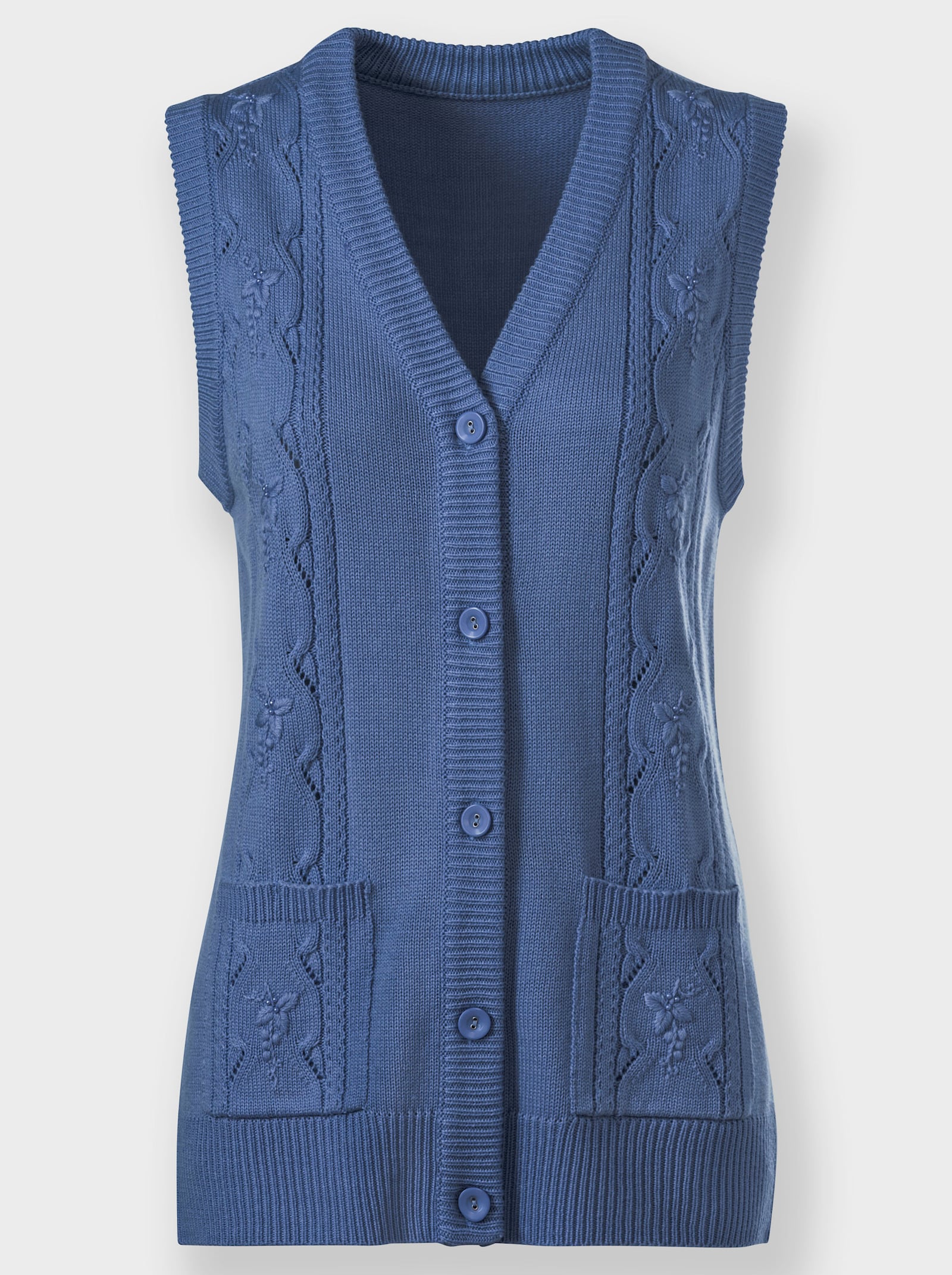 Strickweste mit Zierperlen - jeansblau