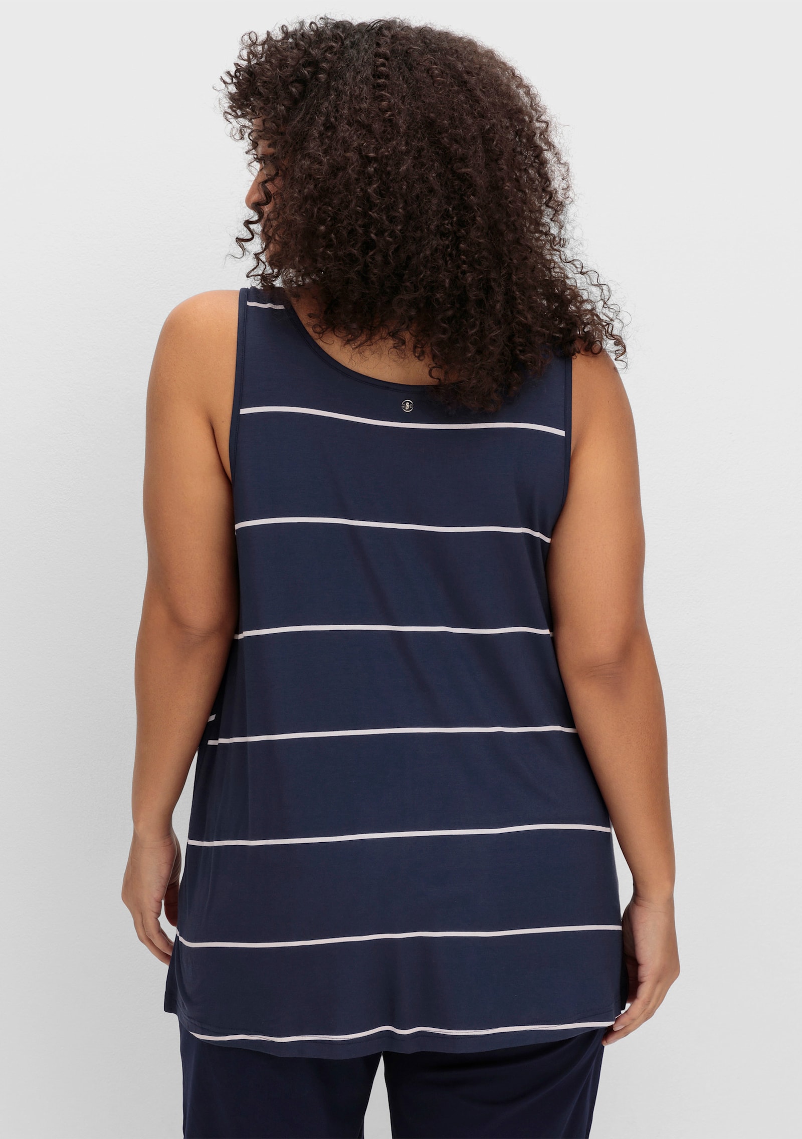 sheego Lange top met strepen, in lichte A-lijn - diepblauw gestreept