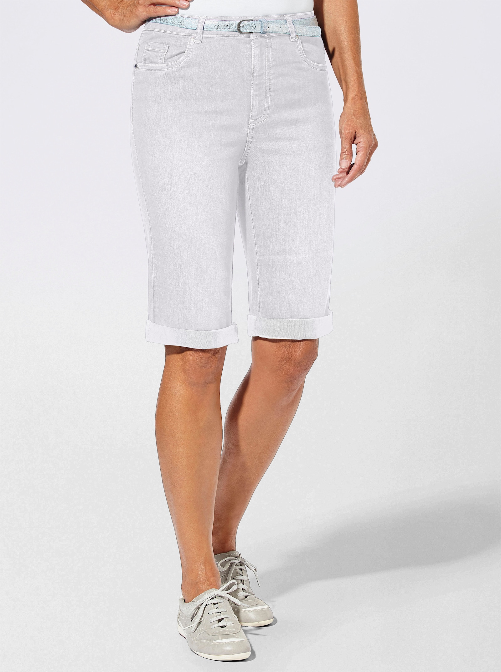 Jeansbermuda met gratis ceintuur - wit