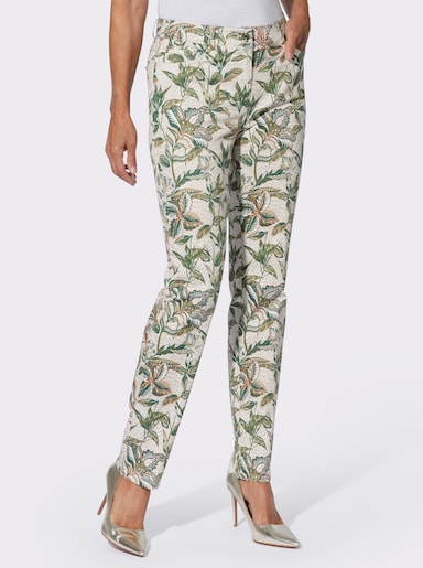 Druckhose in Satin-Qualität - ecru-oliv-bedruckt