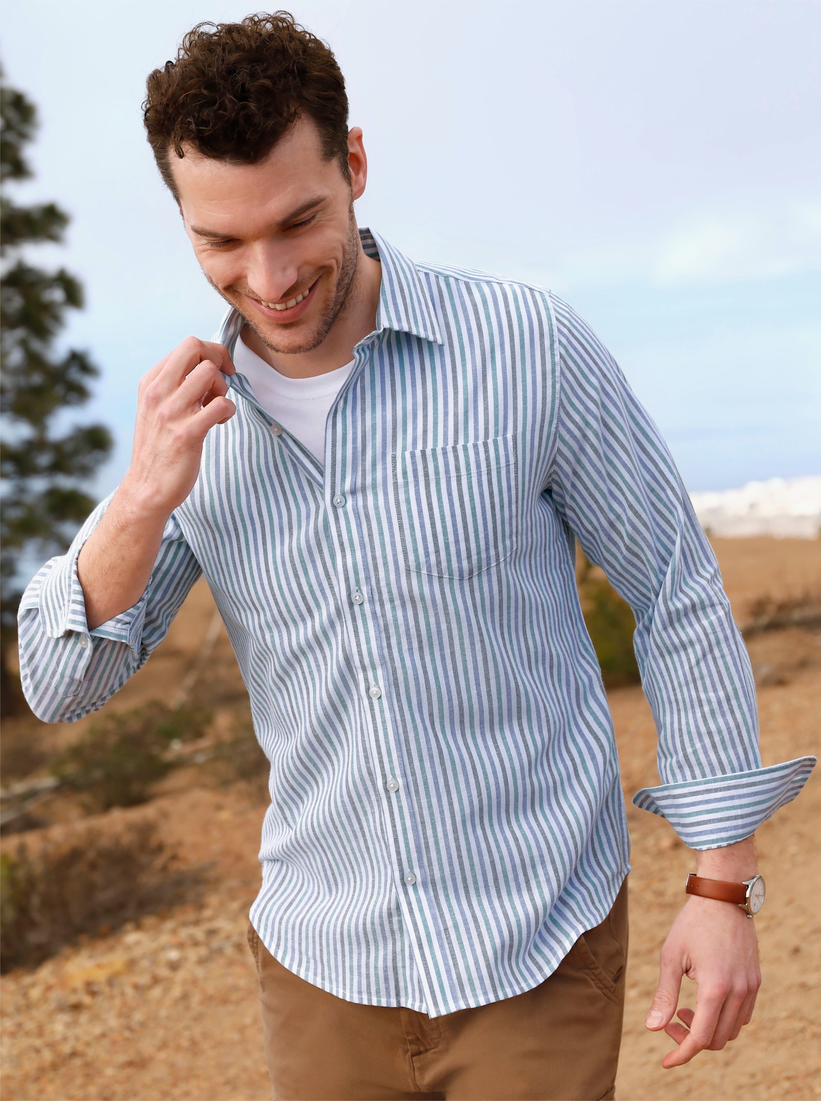 Catamaran Overhemd met lange mouwen en streeppatroon, in het garen geverfd - wit gestreept