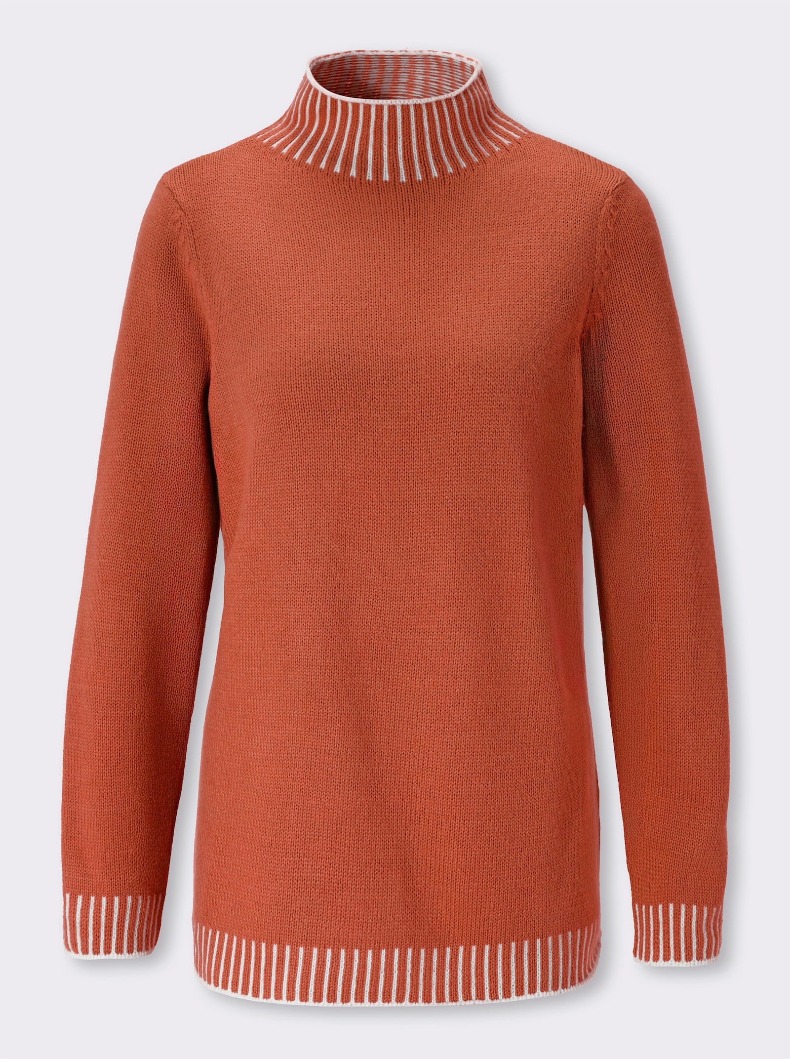 Stehkragenpullover mit Kontrast-Details - rostrot