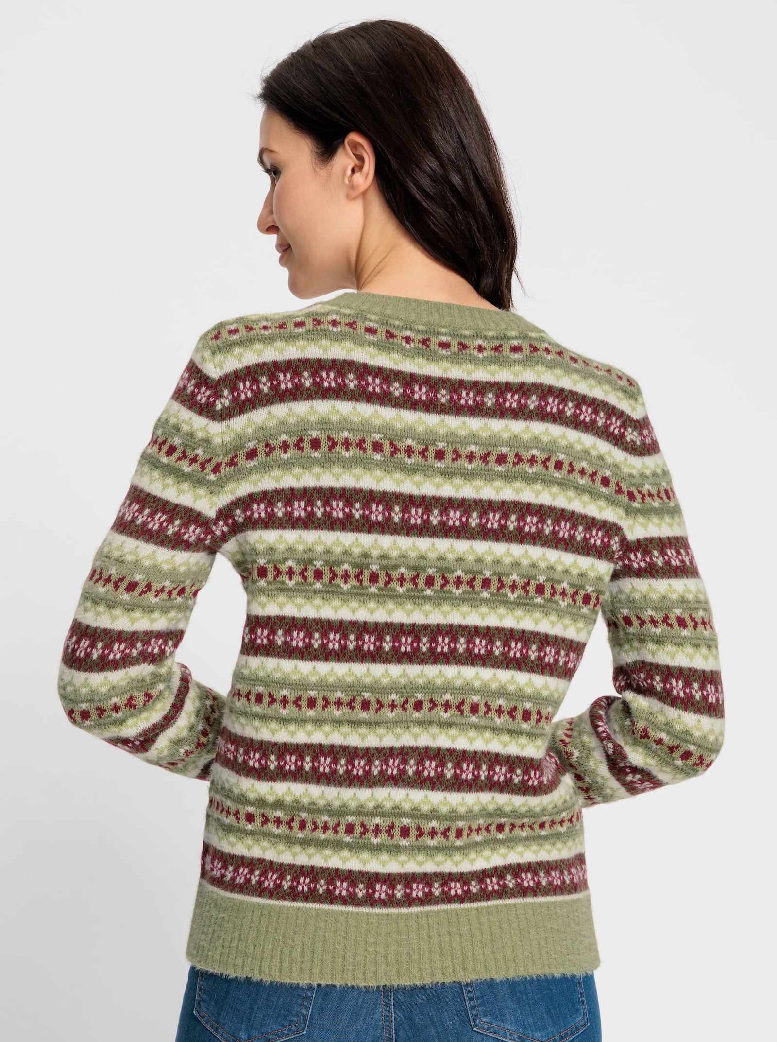 Jacquardpullover mit Merino Anteil - schilf-bordeaux-gemustert