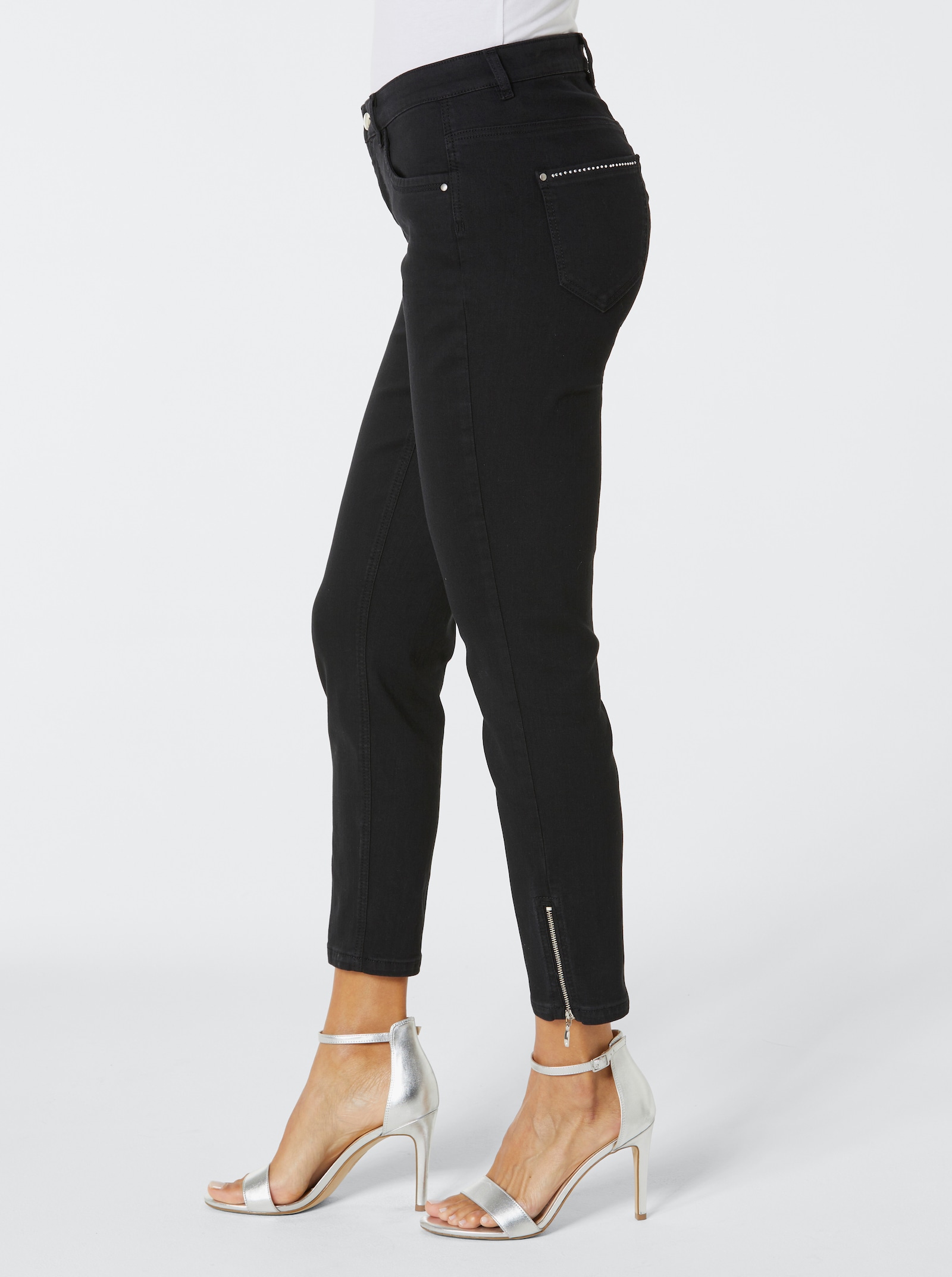 Ascari 5-Pocket-Jeans mit Strass-Applikation - schwarz