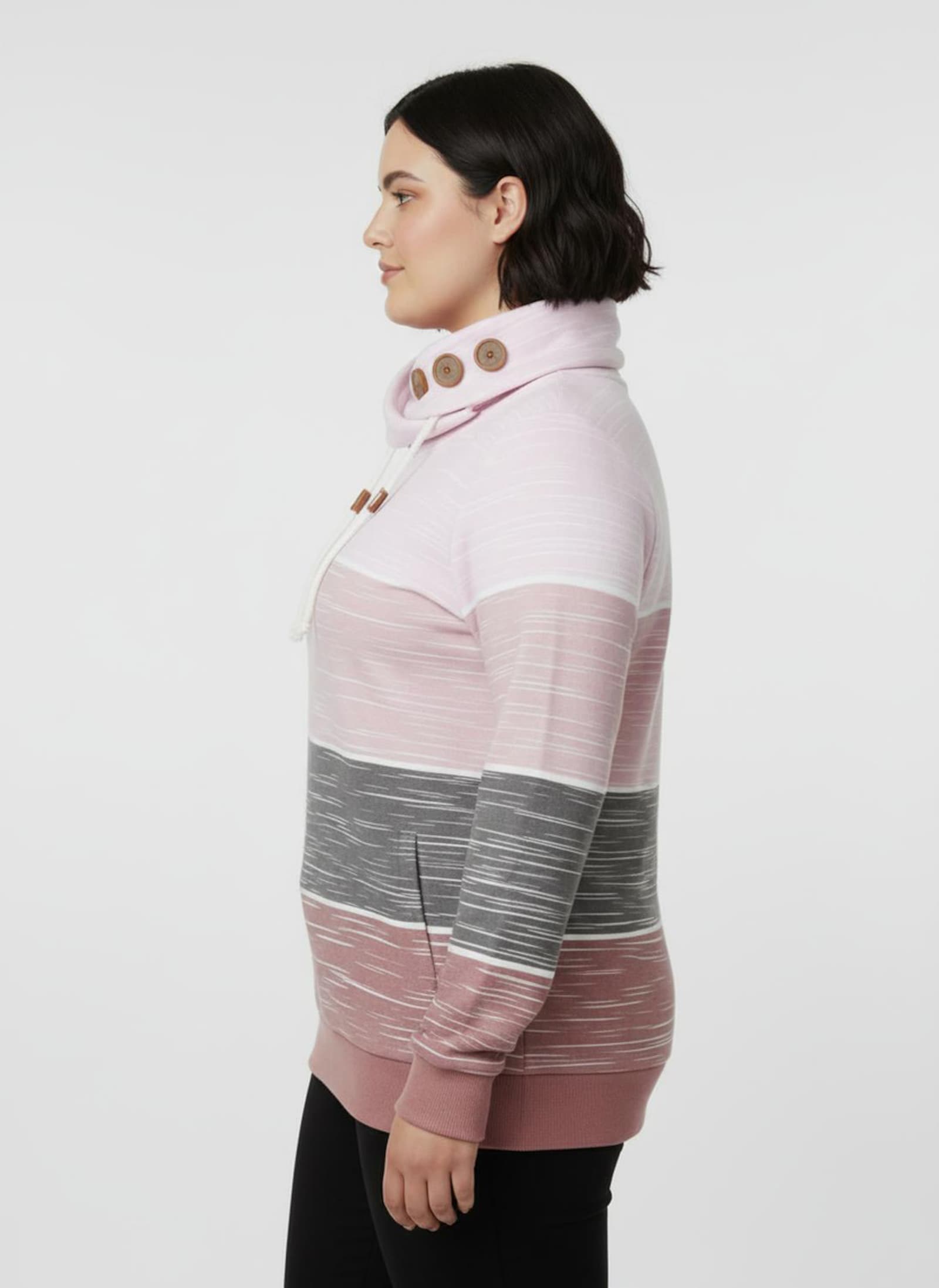 Sweatshirt mit Zierknöpfen am Kragen - rosenholz-hellrosé-bedruckt