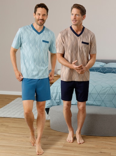 wäschepur men Shortama's - marine bedrukt + topaas bedrukt