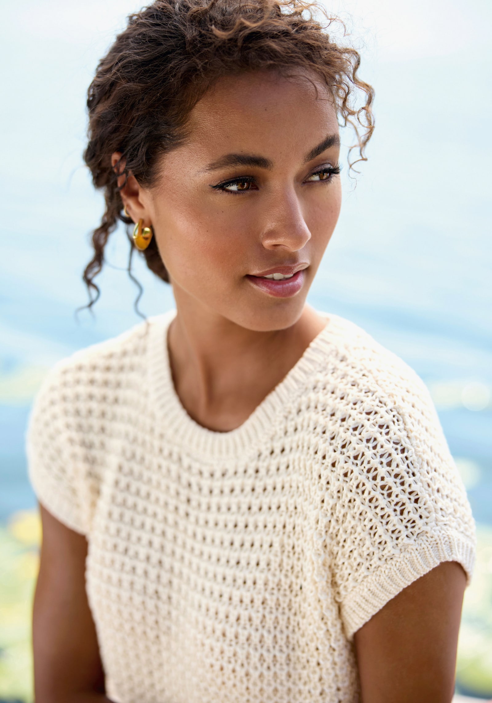 s.Oliver Kurzarmpullover - creme