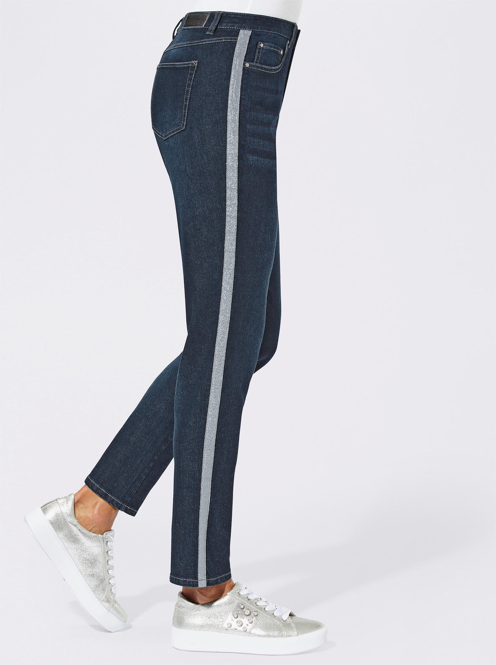 5-pocketjeans met afkledende galonstrepen - dark-blue