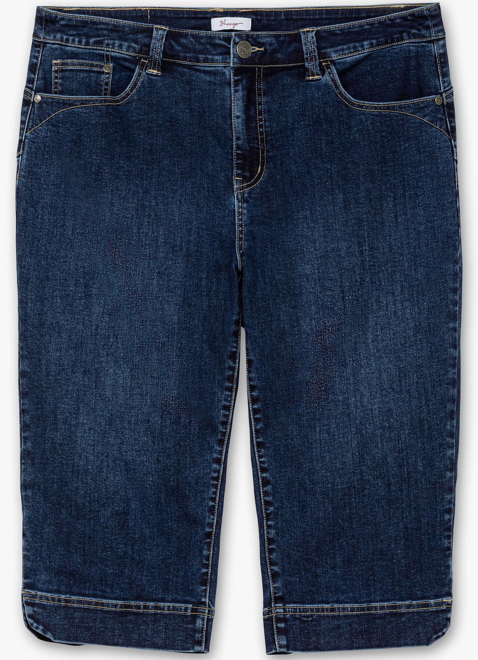 sheego Caprijeans mit Push-up-Effekt, ultraflexibel - dark blue denim