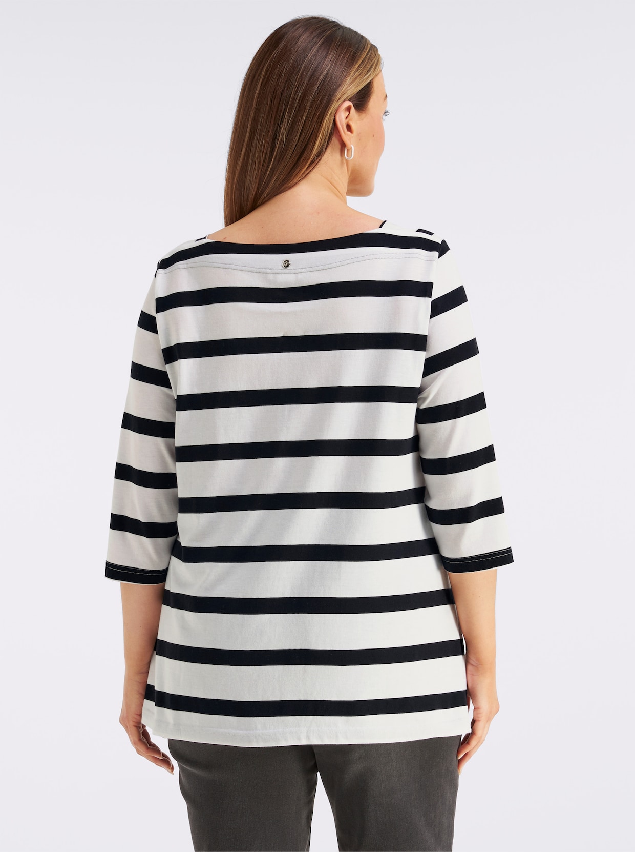 sheego 3/4-Arm-Shirt mit Ringeln und Front-Patches - weiß-schwarz-geringelt