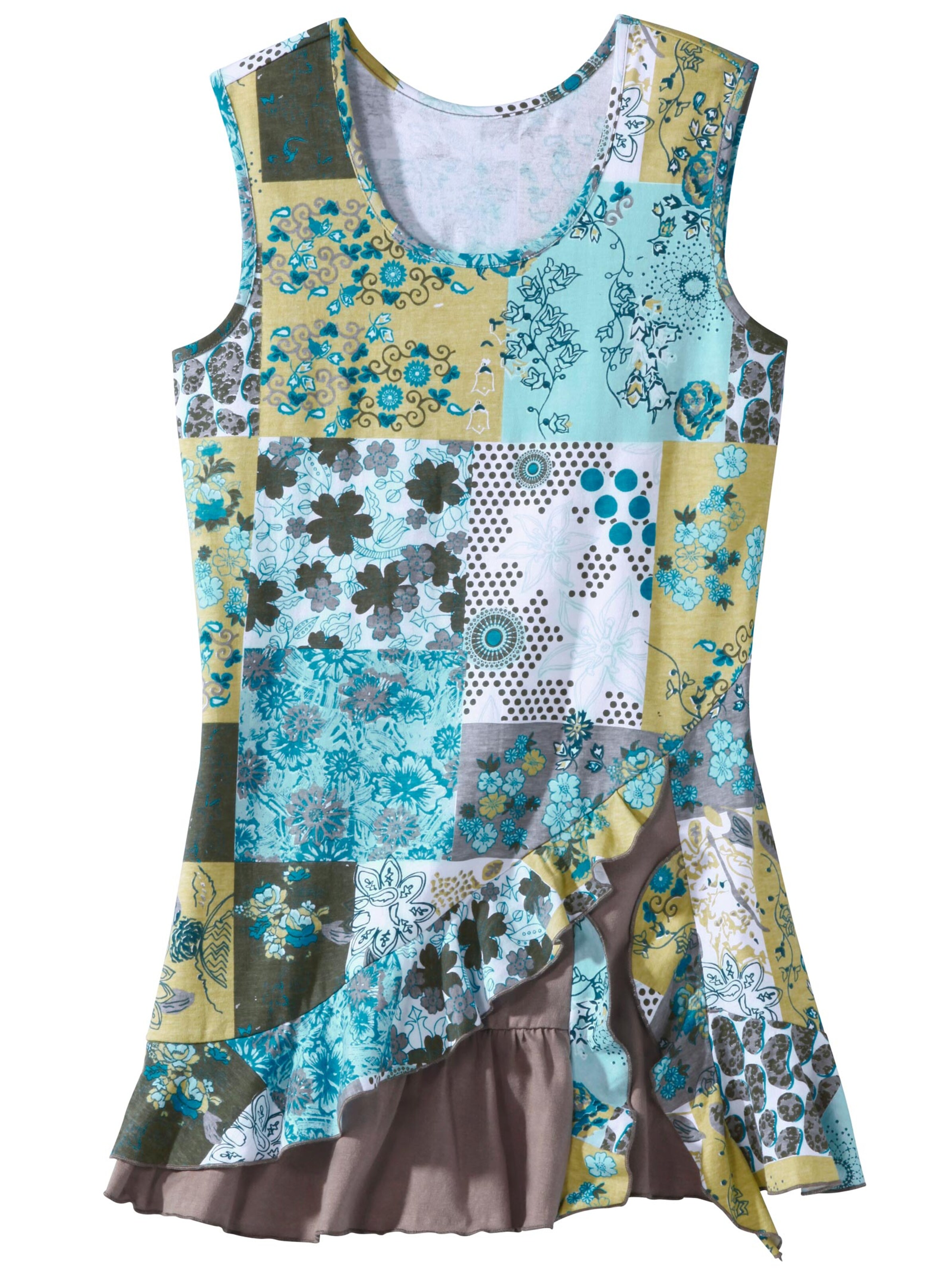 Shirttop - taupe-grün-gemustert