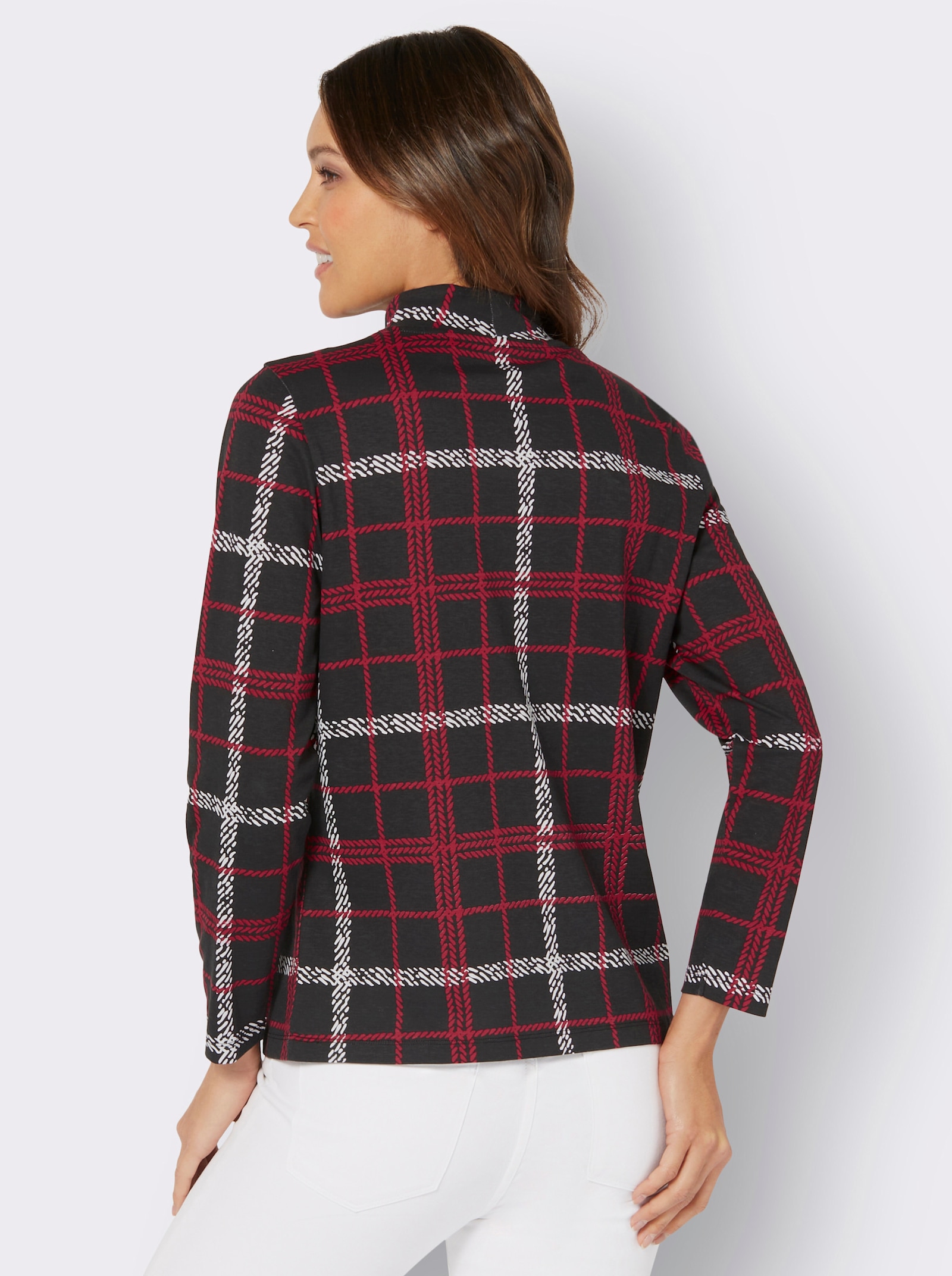 Shirt met opstaande kraag en ruitpatroon - zwart/rood geruit