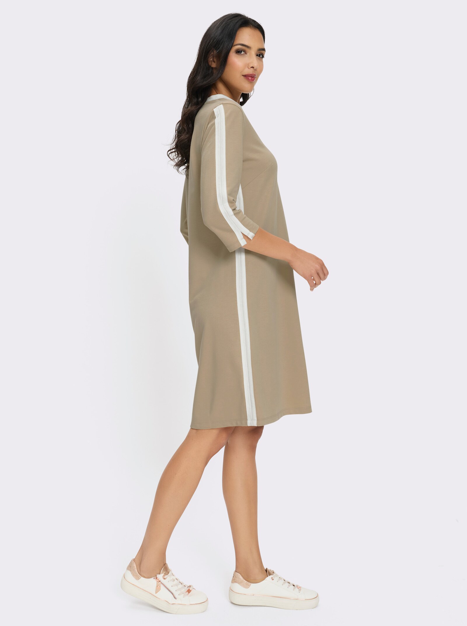 Sweatkleid mit Kontrastblenden - beige-ecru