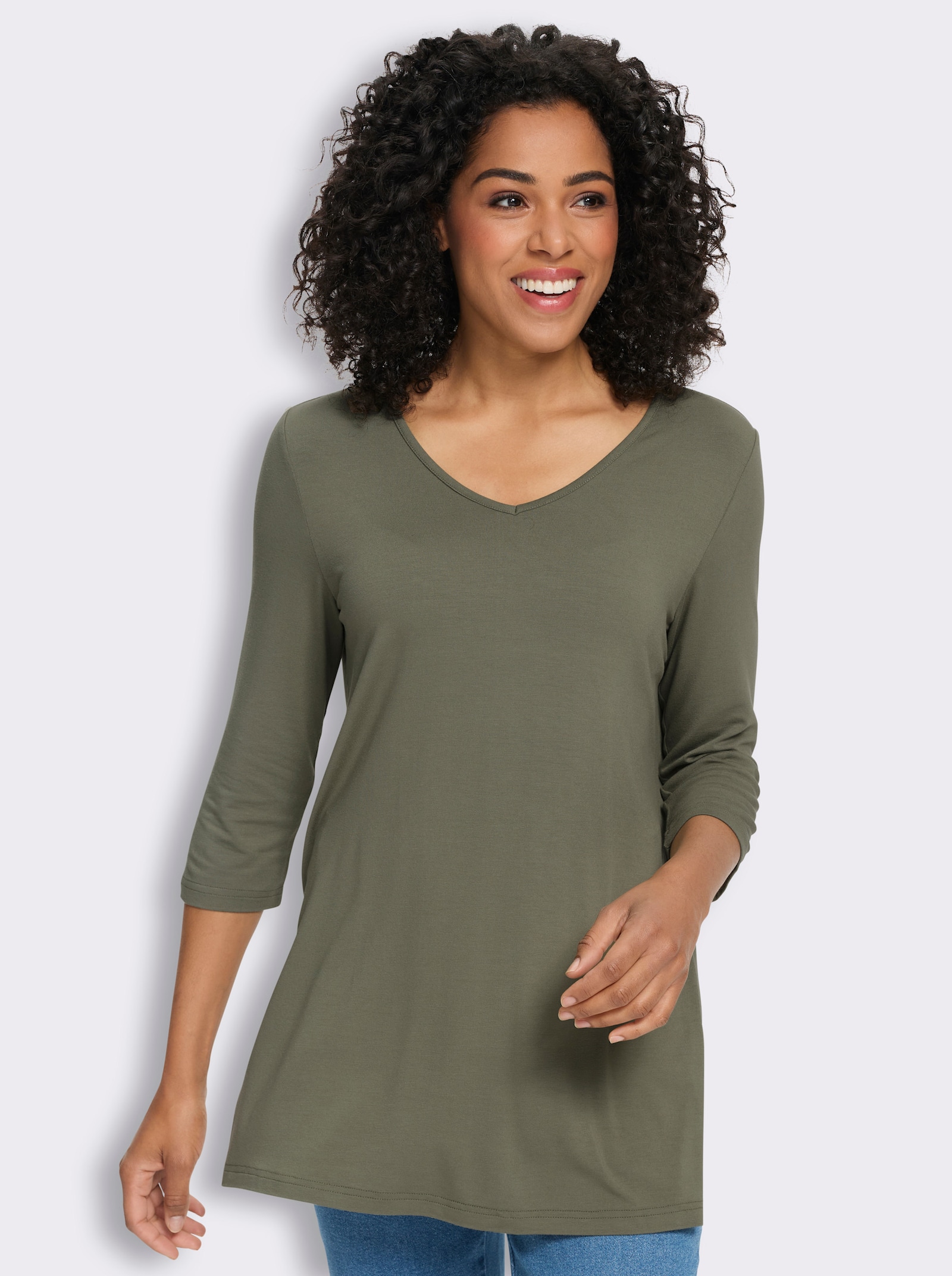 Lång topp i ren viskos - khaki