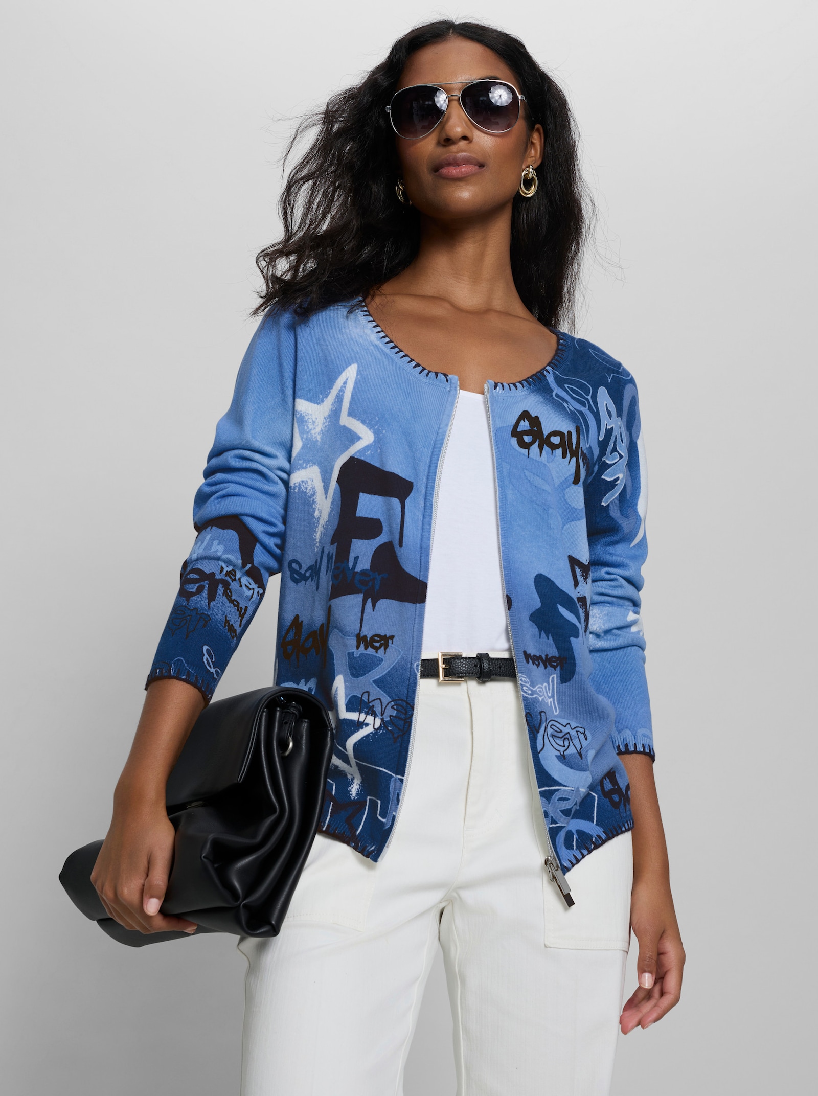 heine Strickjacke mit Print - himmelblau-eisblau-bedruckt