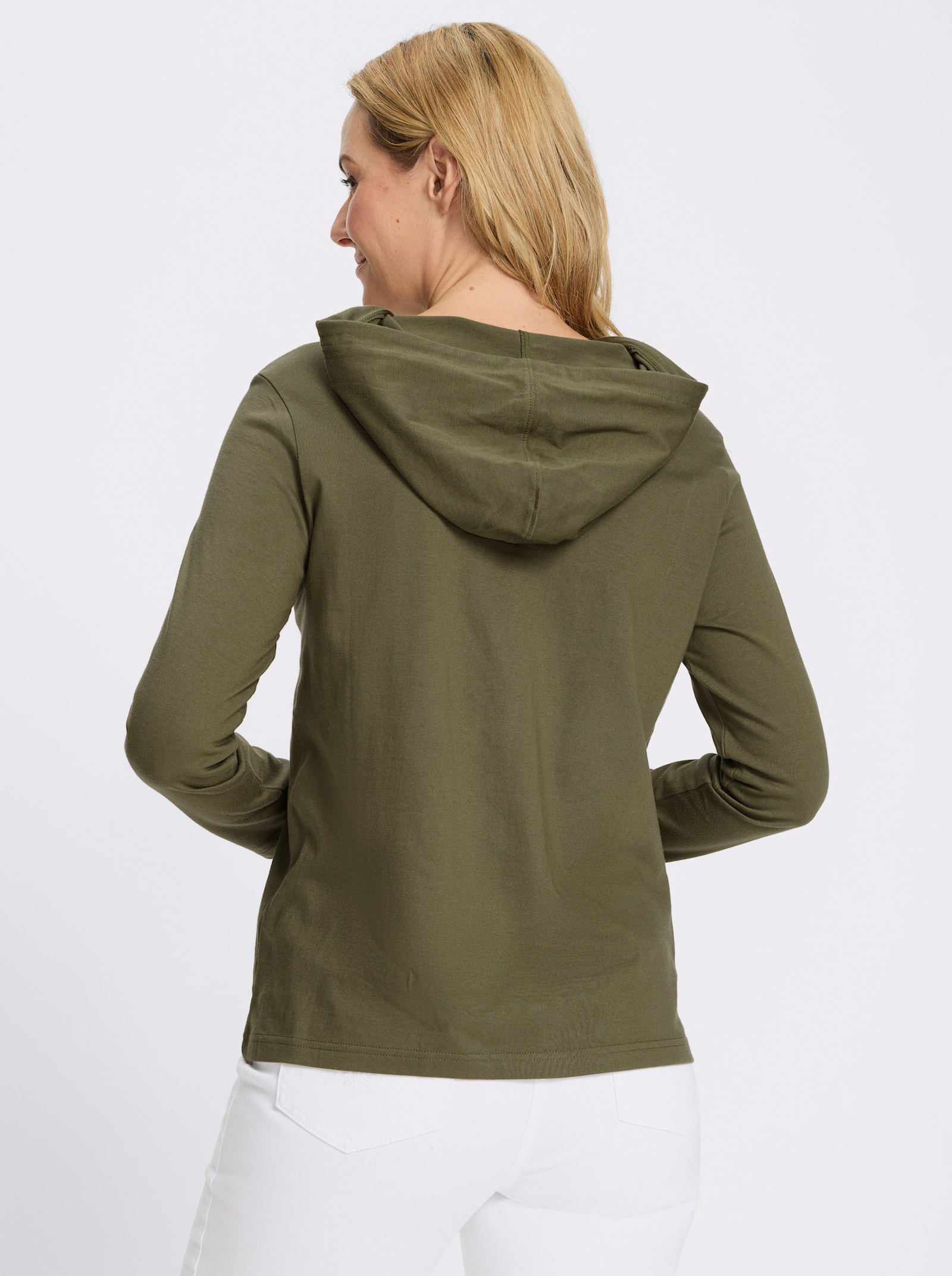 Kapuzenshirt mit Lederimitat-Patch vorne - oliv