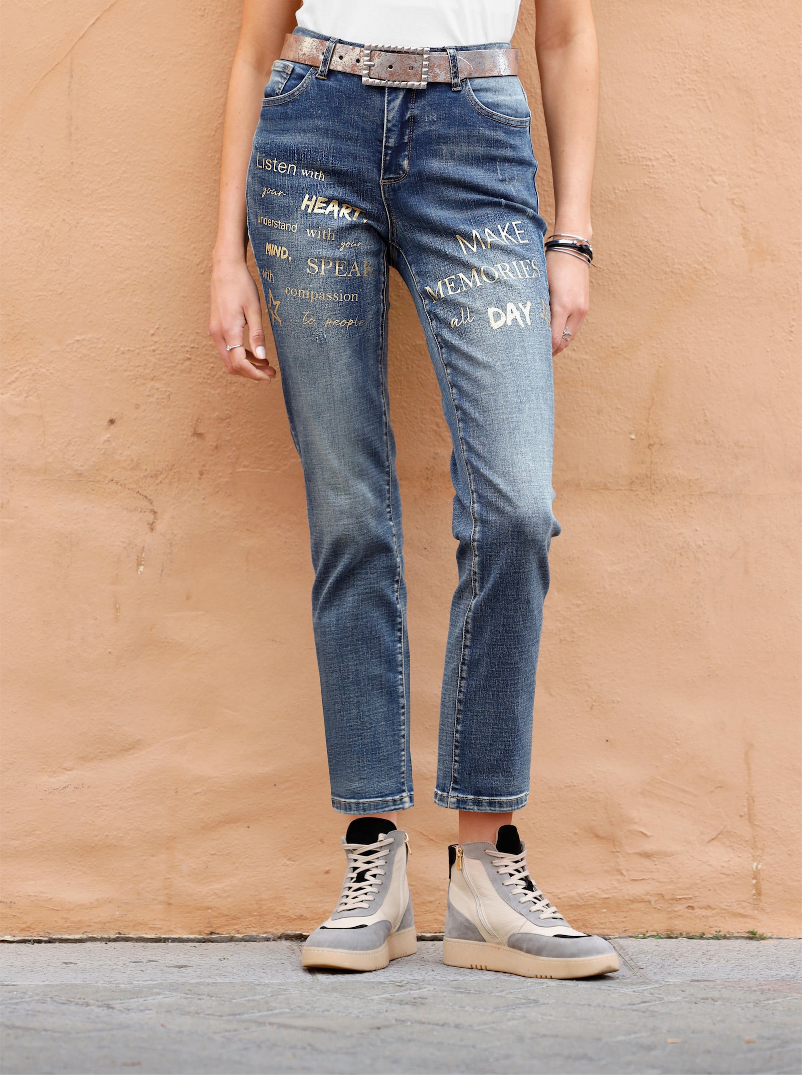 heine Jeans mit Foliendruck - blue-stone-washed