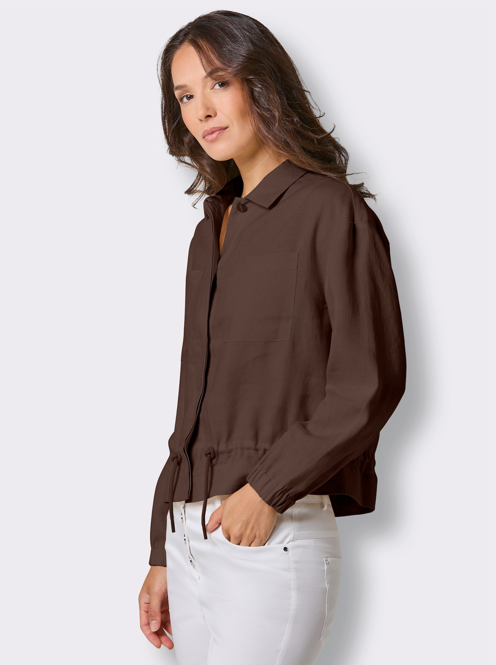 CREATION L PREMIUM Blusenjacke mit Leinen - schoko-meliert