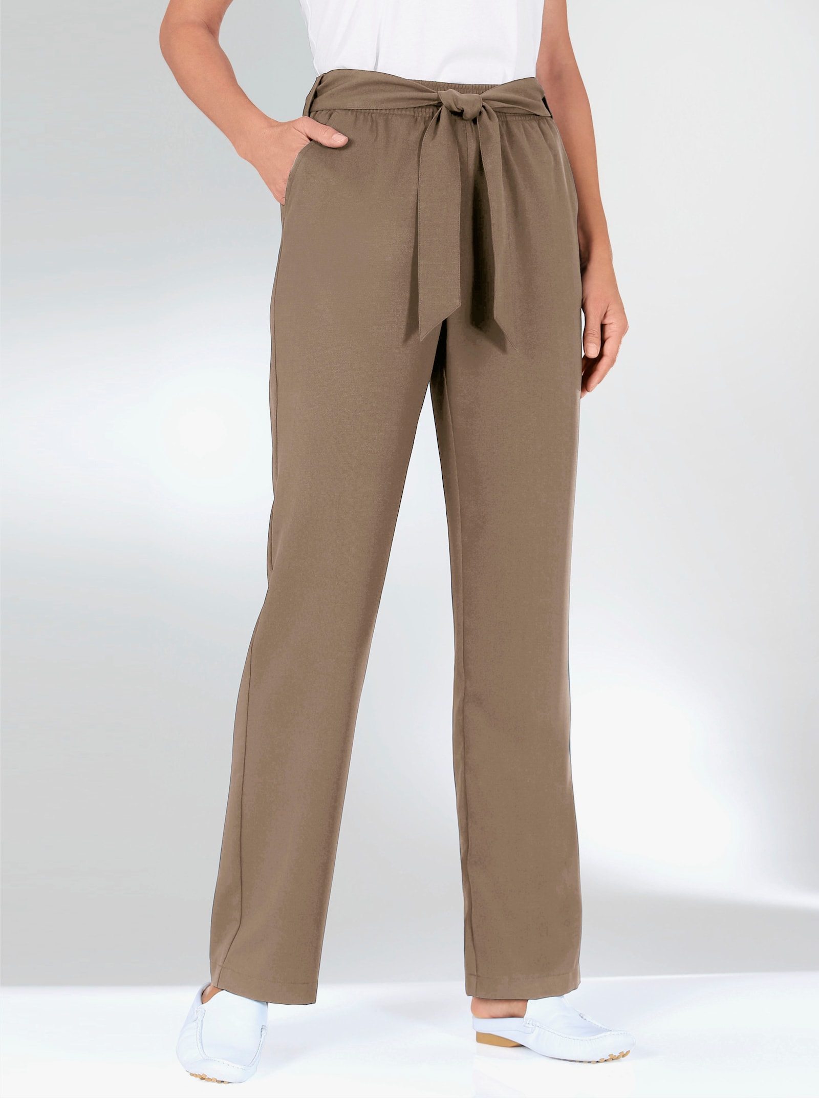Palazzohose mit Bindegürtel - taupe