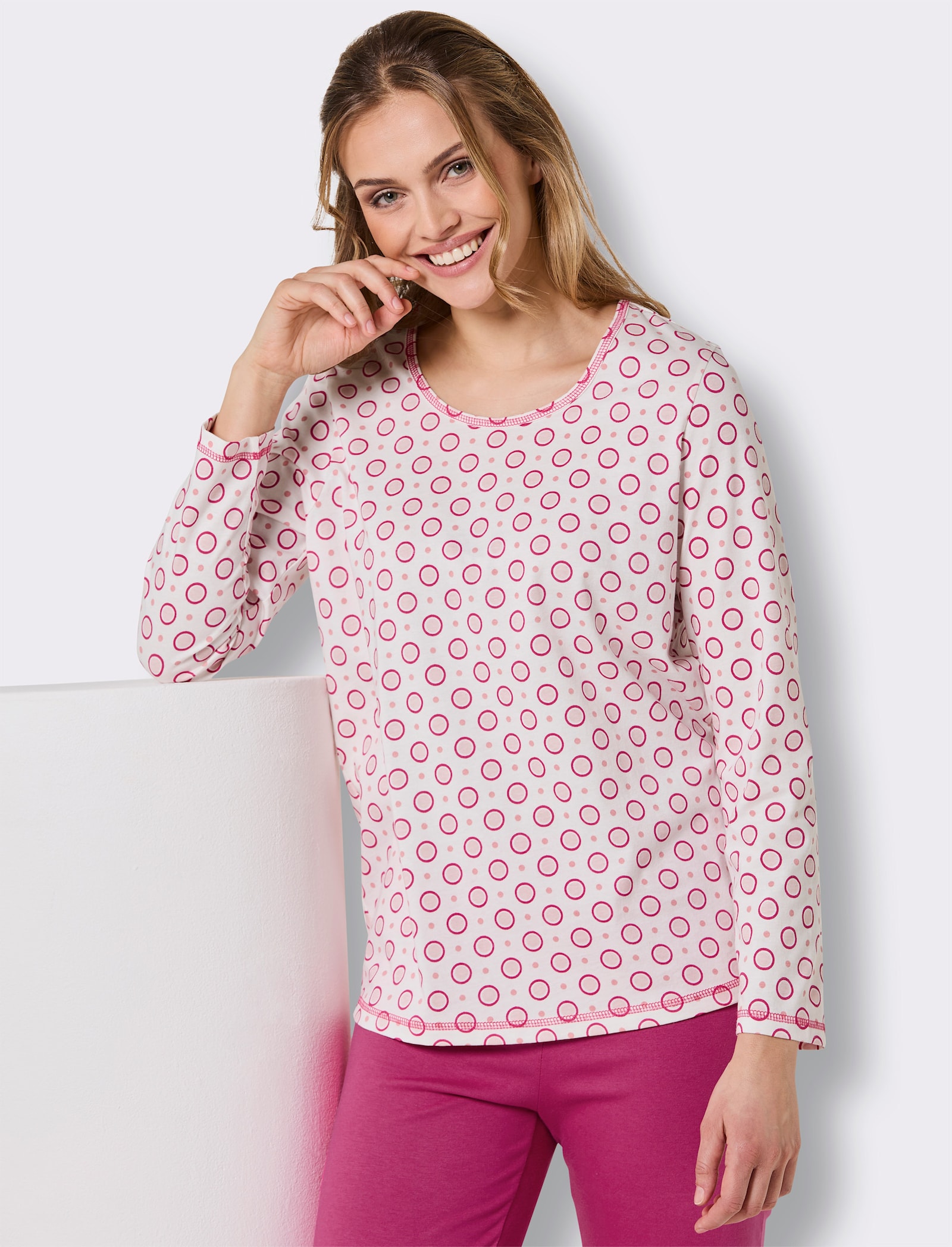 wäschepur Schlafanzüge mit Punkte-Dessin - ecru-fuchsia + ecru-aquapetrol