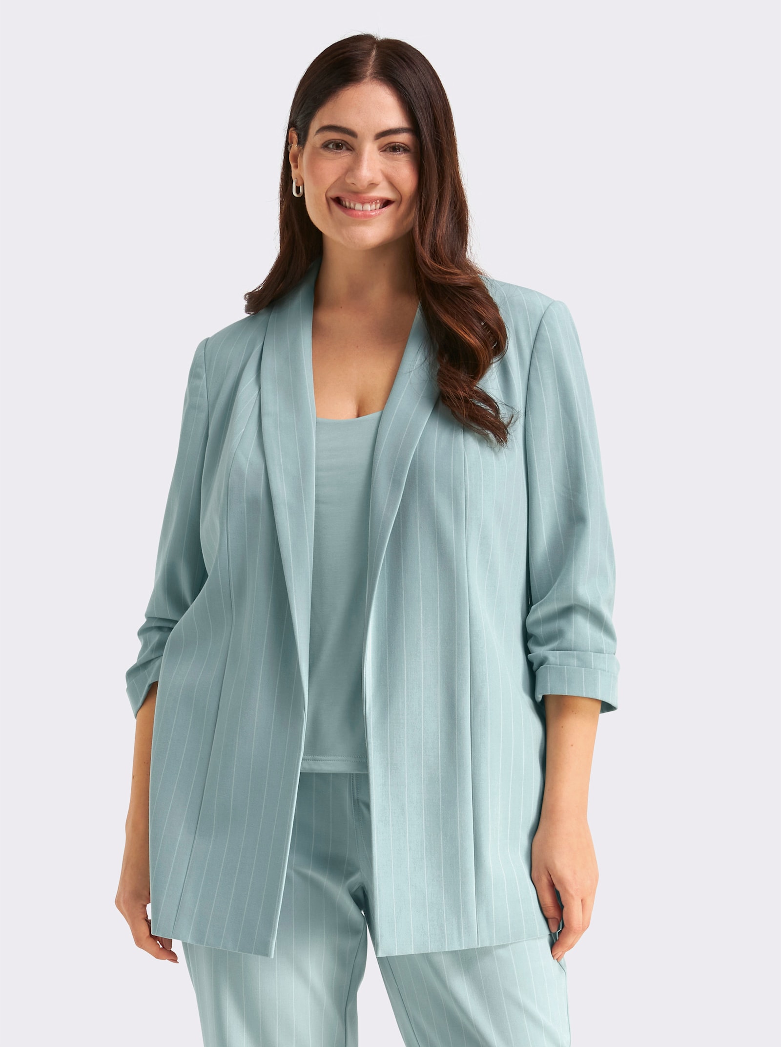 sheego Blazer mit Nadelstreifen und 3/4-Arm - kalkmint-ecru-gestreift