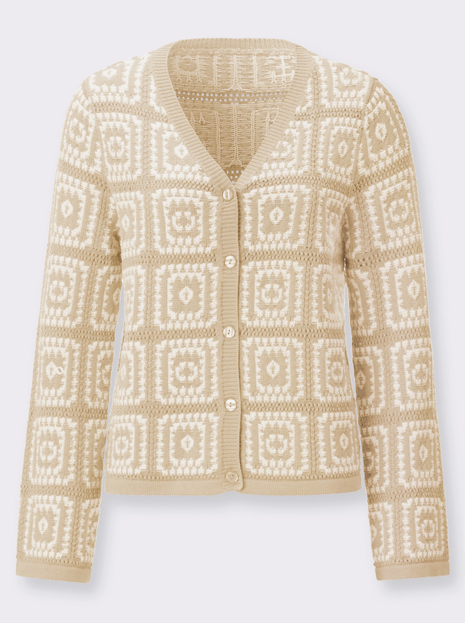 Strickjacke in Häkel-Optik - sand-weiß