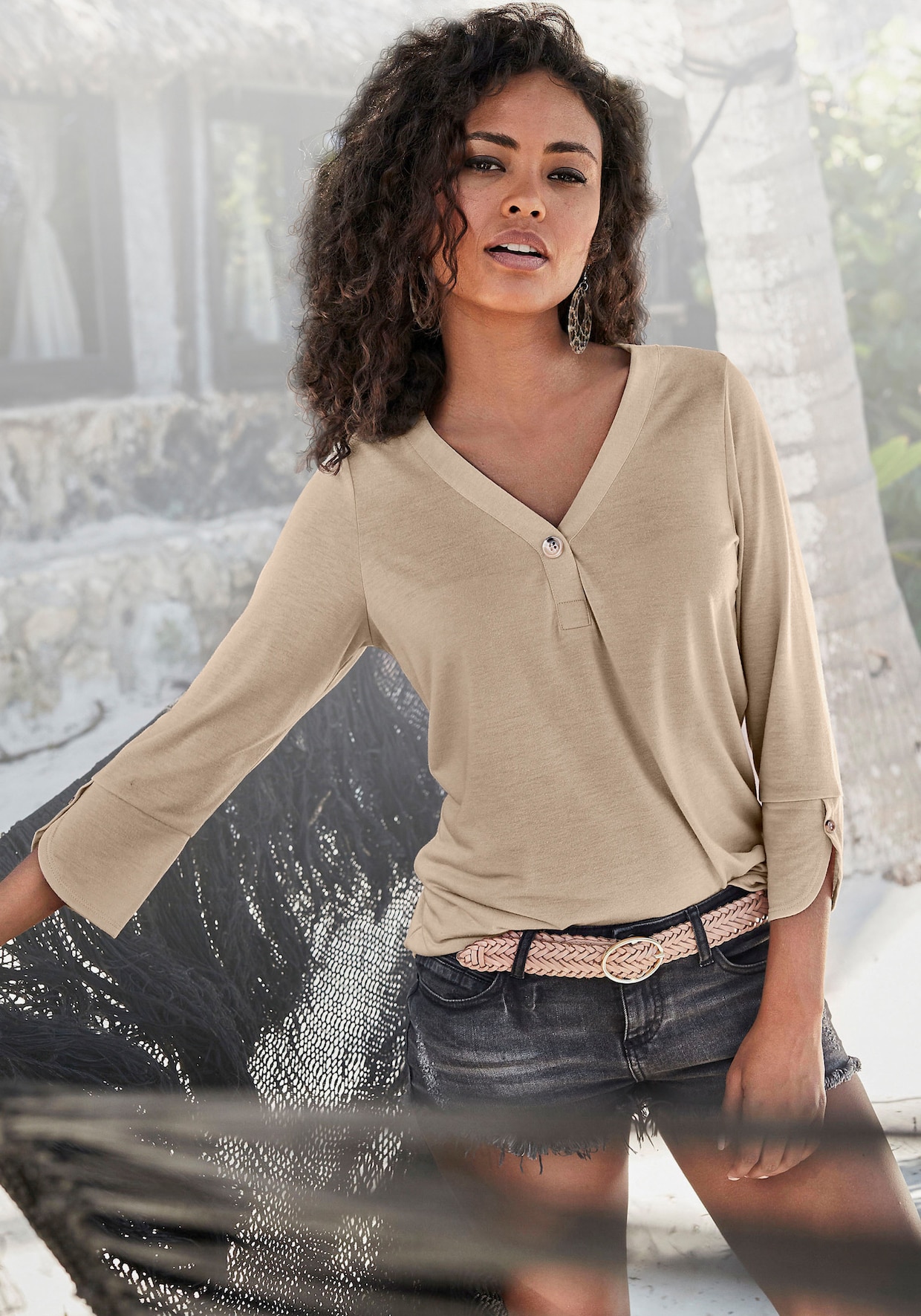 LASCANA Shirt met 3/4-mouw - beige