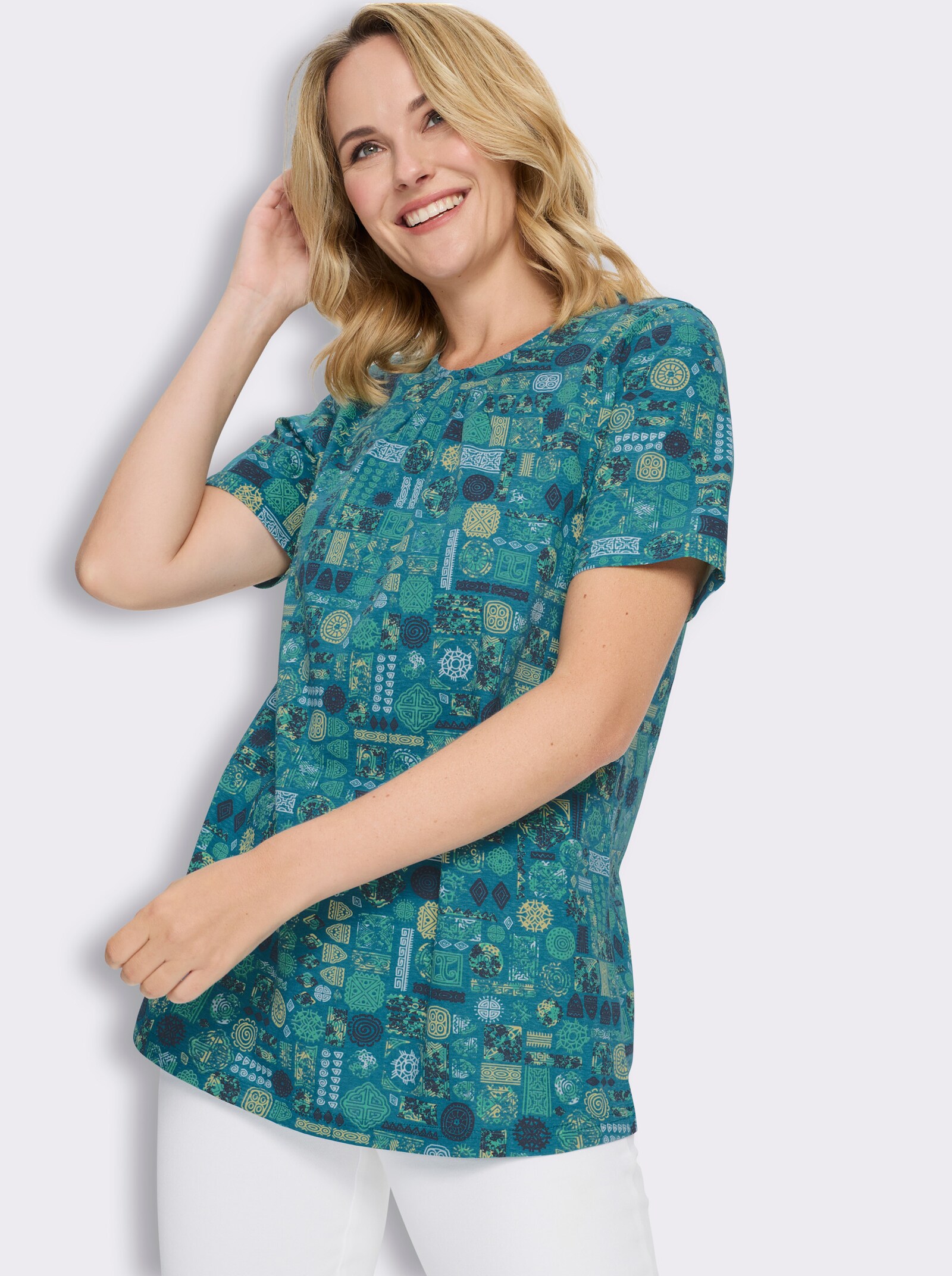 Longshirt - topas-blaugrün-bedruckt