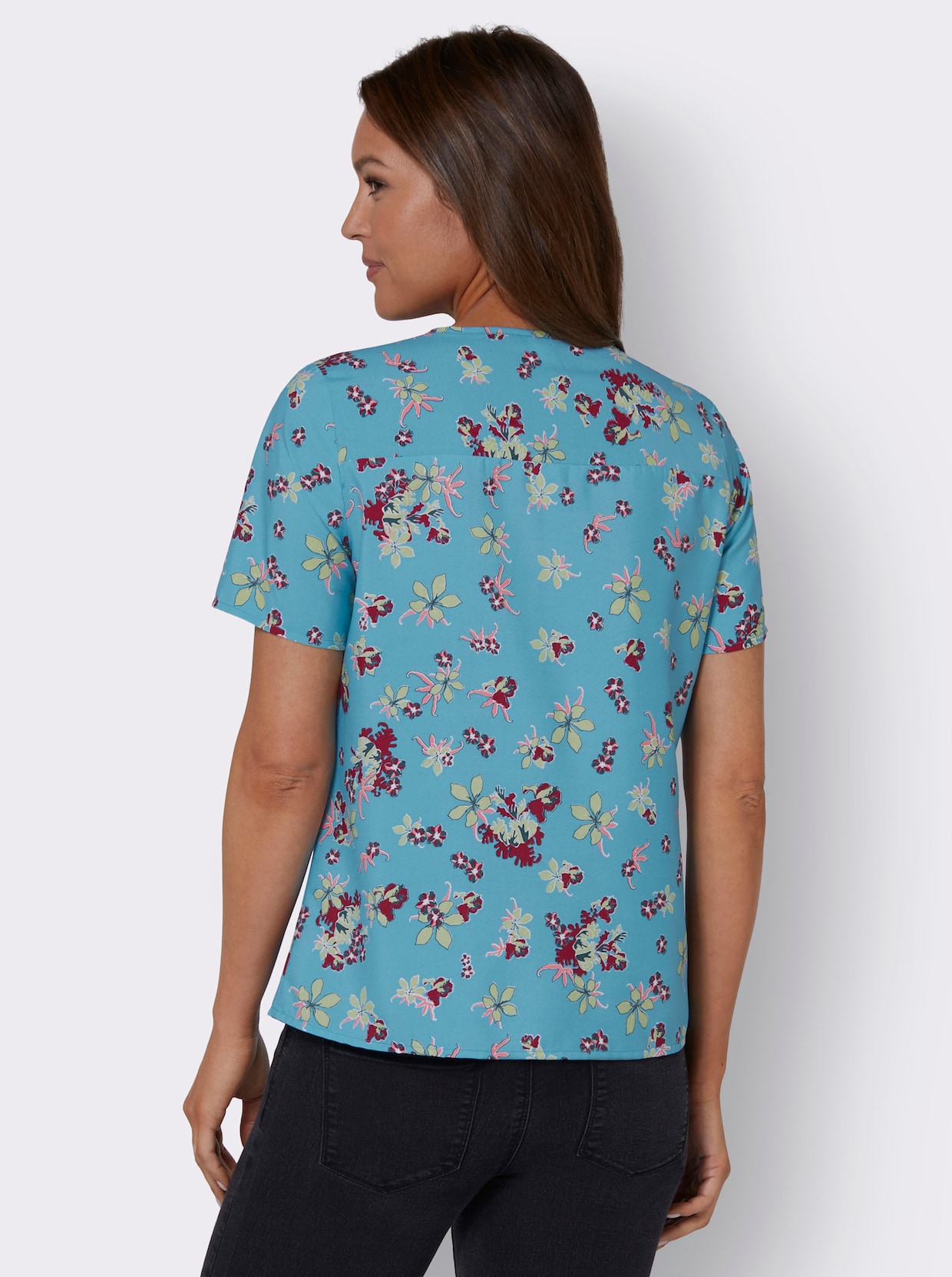 Comfortabele blouse - turquoise geprint