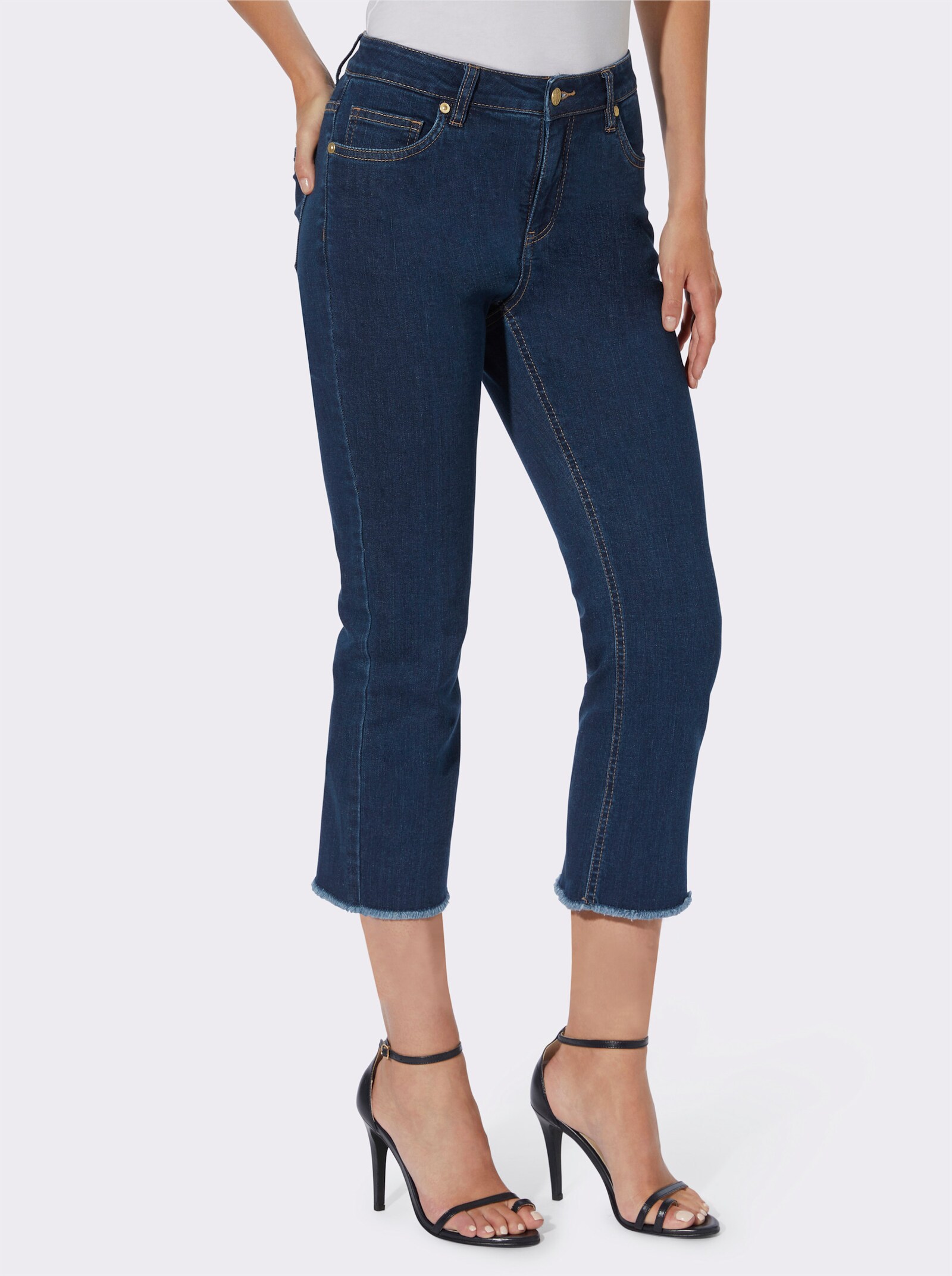 heine Caprijeans mit Fransen am Bein - blue-stone-washed
