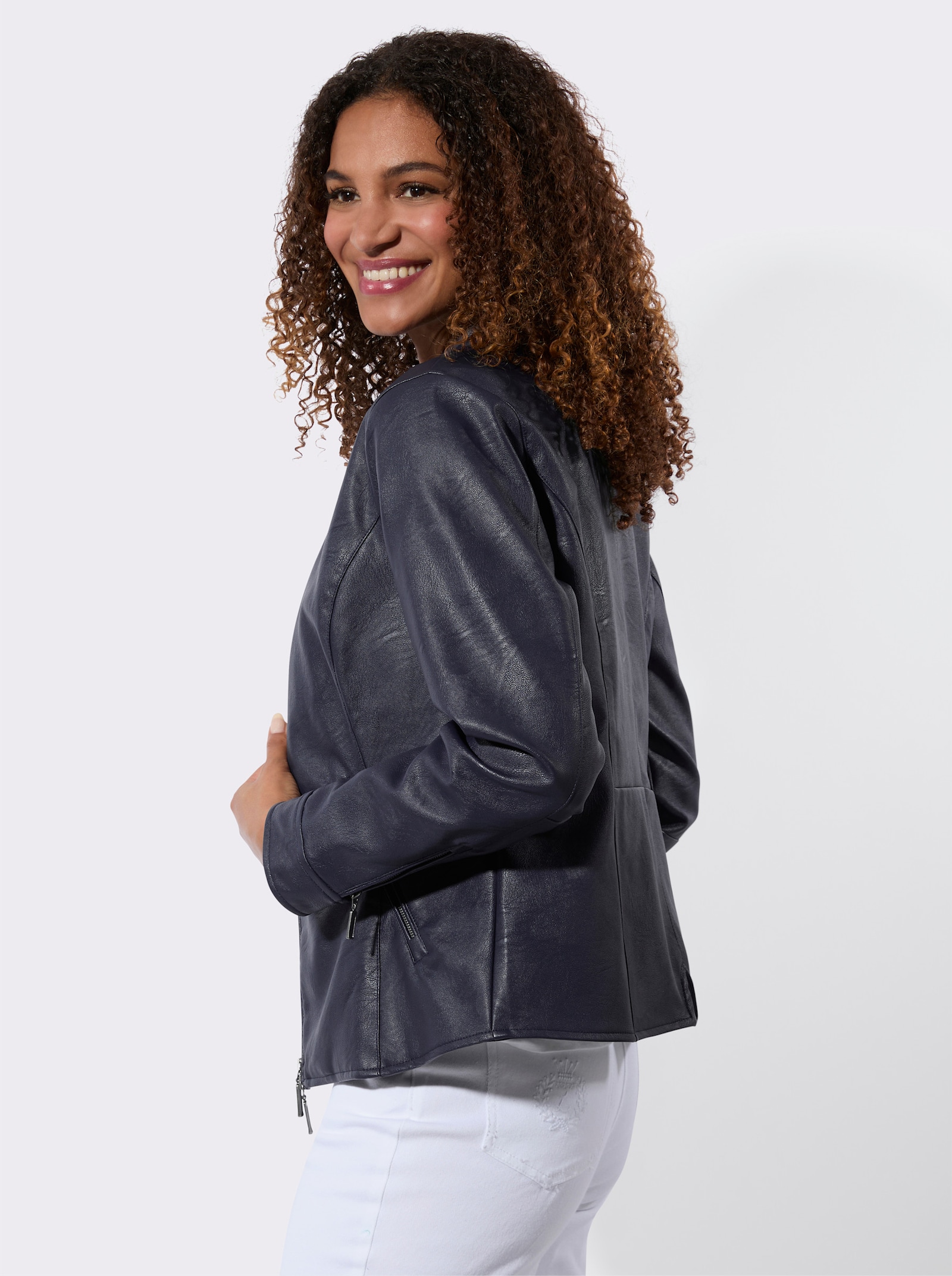 Lederimitatjacke mit Stehkragen - marine