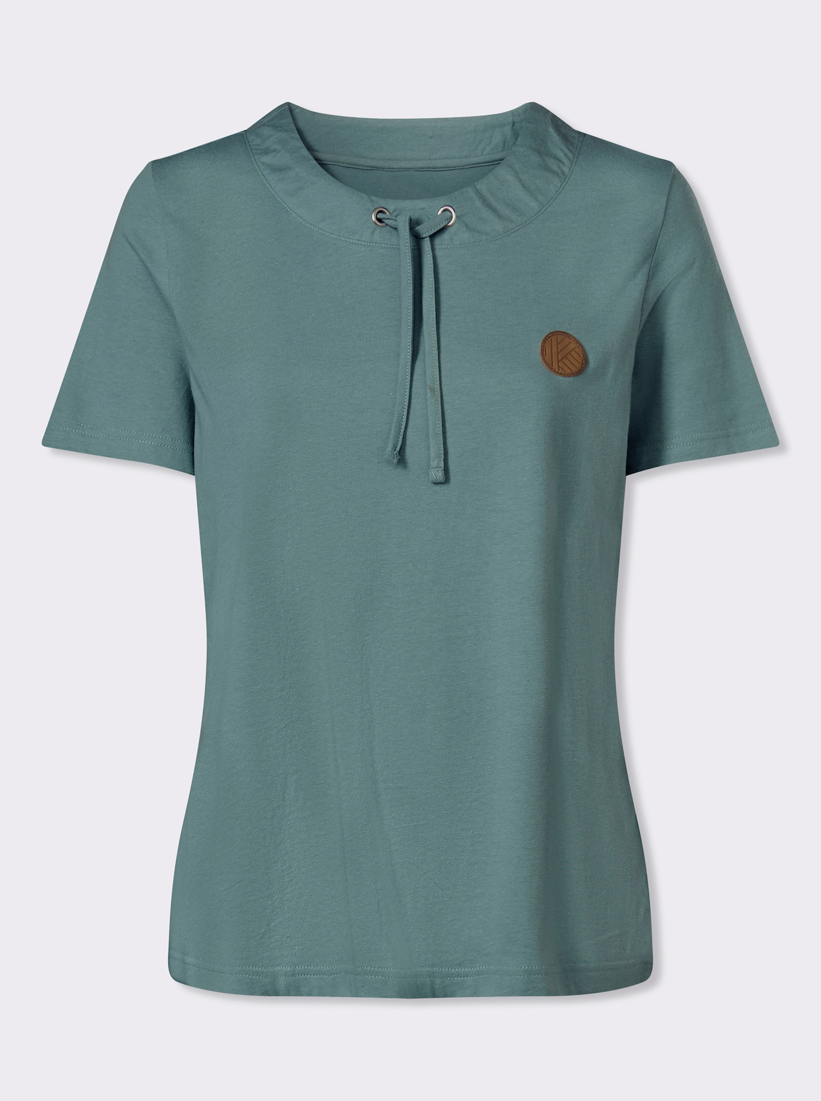 Kurzarmshirt mit Tunnelzug am Ausschnitt - jade