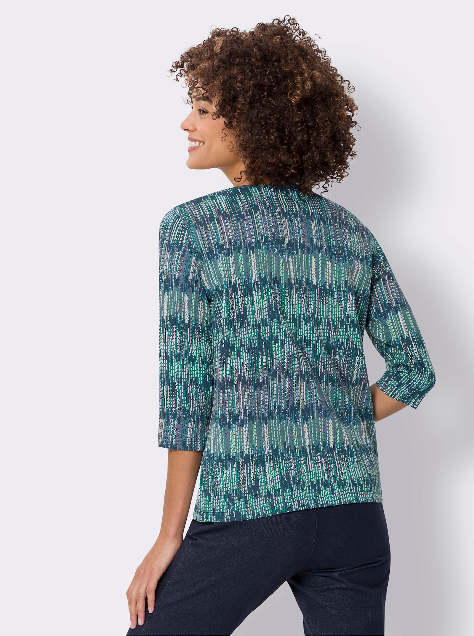 3/4-Arm-Shirt aus Baumwolle, bedruckt - dunkelblau-smaragd-bedruckt