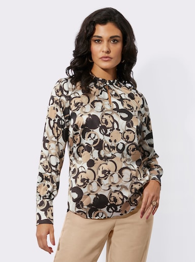 Satinbluse mit grafischem Druck - ecru-schwarz-bedruckt